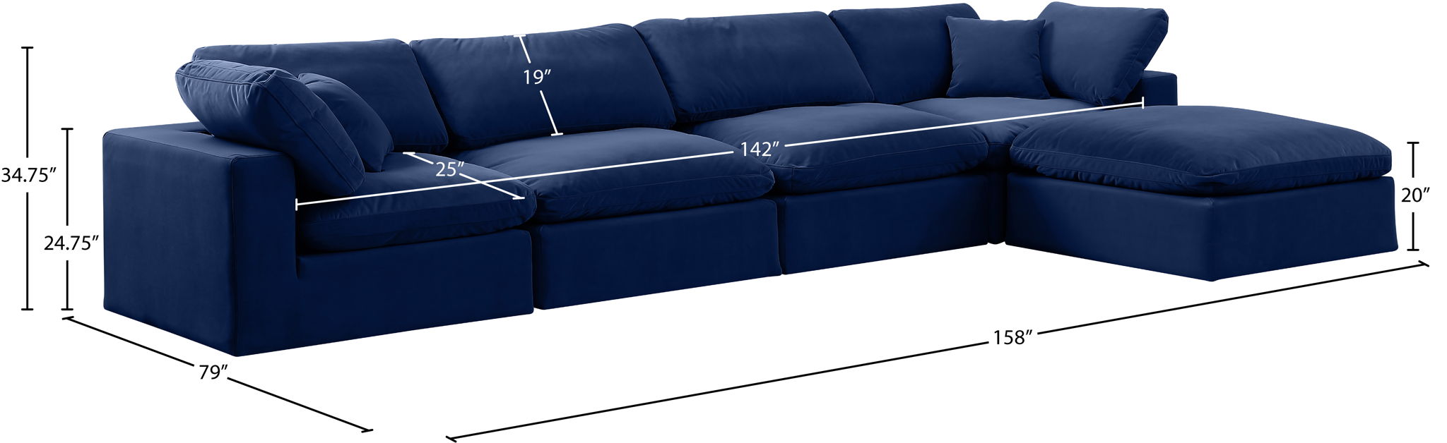 Comfy - 5 Piece Velvet Modular Sectional With Chaise