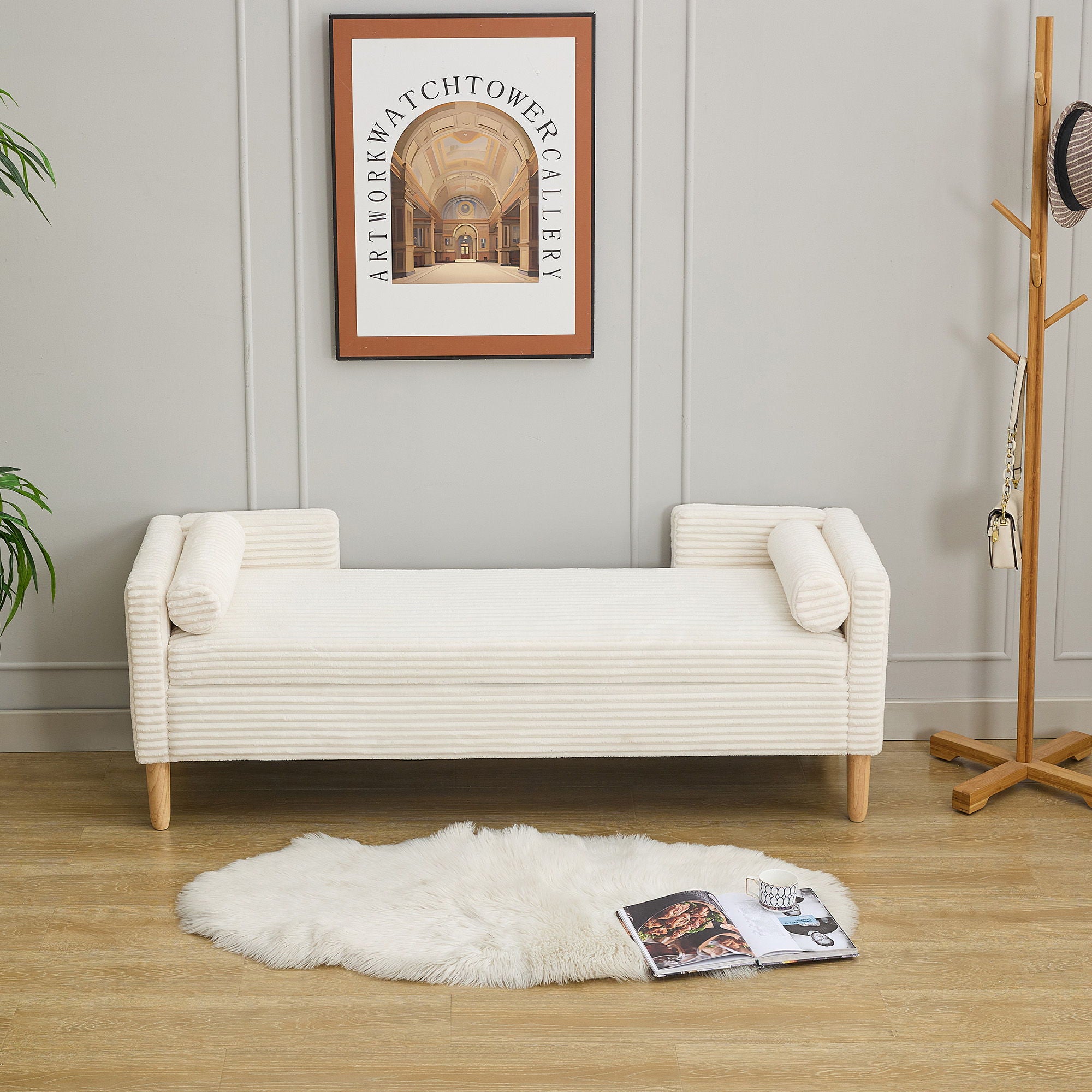Upholstered Corduroy Flip Top Storage Bench For Living Room