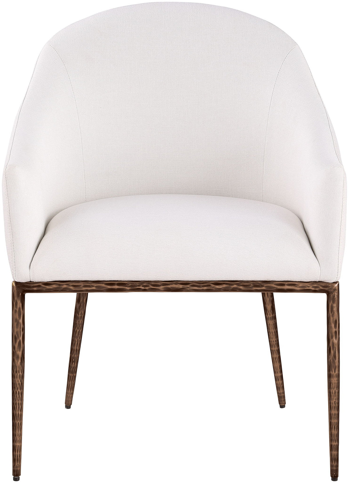 Ferro - Linen Textured Performance Fabric Upholstered Dining Arm Chair - Cream / Brushed Bronze