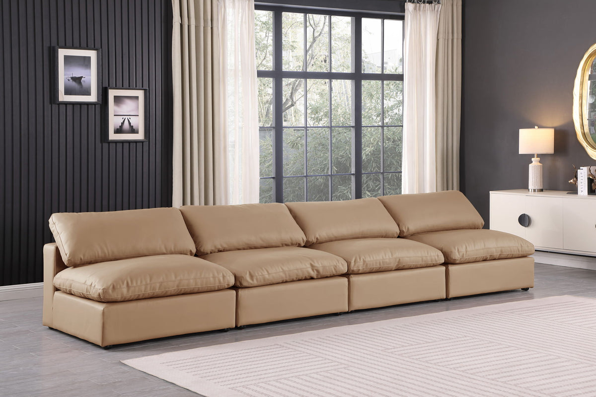 Comfy - Faux Leather Modular Armless Sofa 4 Pieces - Tan