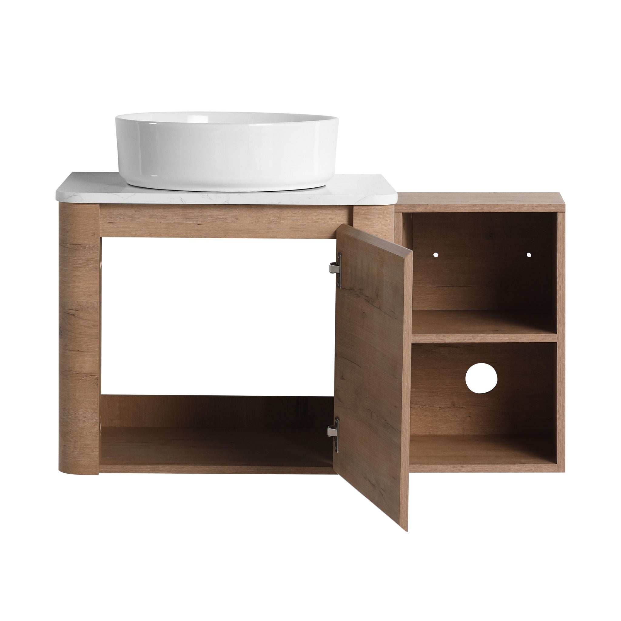 Wall Mounted Bathroom Vanity With Art Sink, 1 Storage Shelf, 2 Soft Close Doors