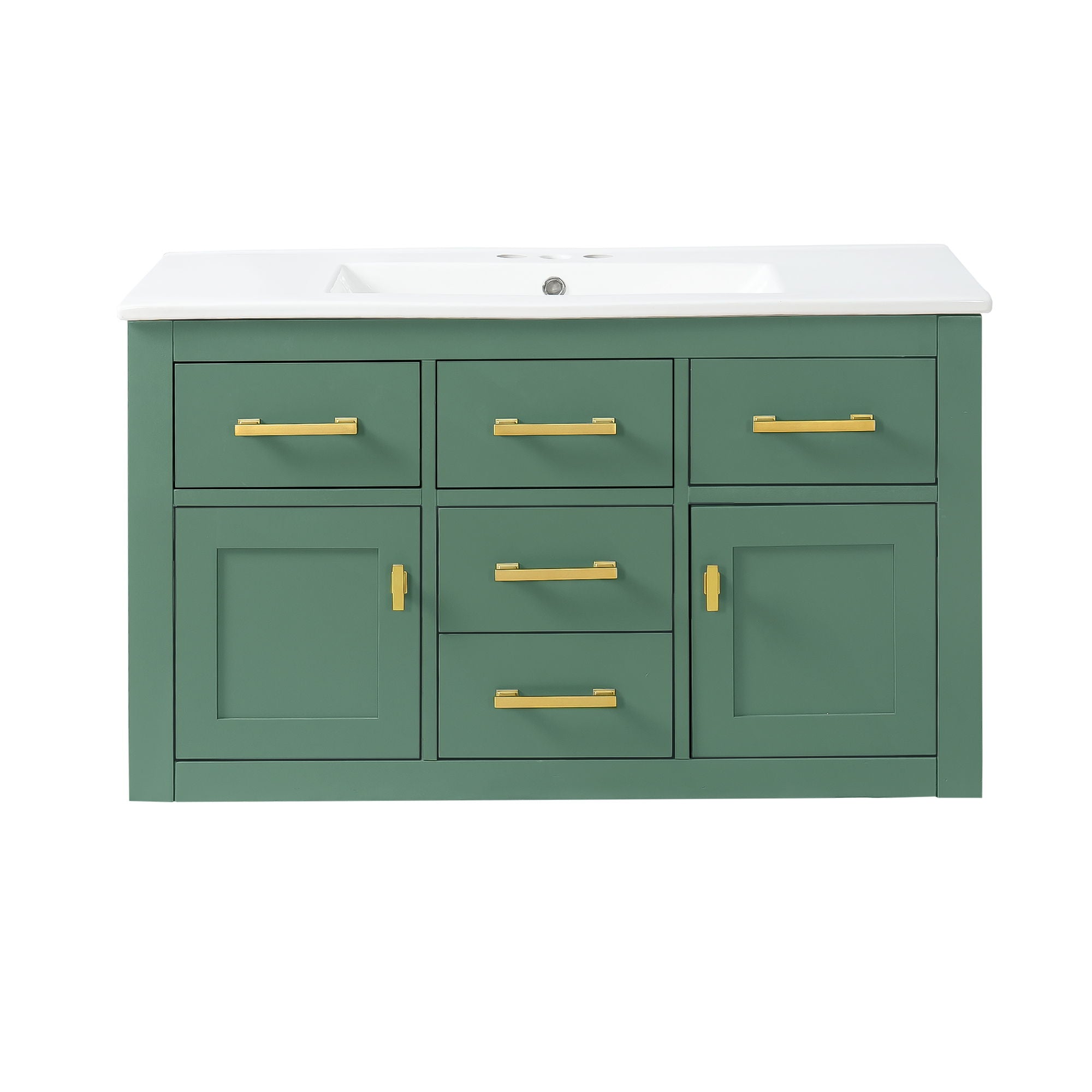 Wall Mounted Bathroom Cabinet With Sink, Multiple Drawers And Doors - Green