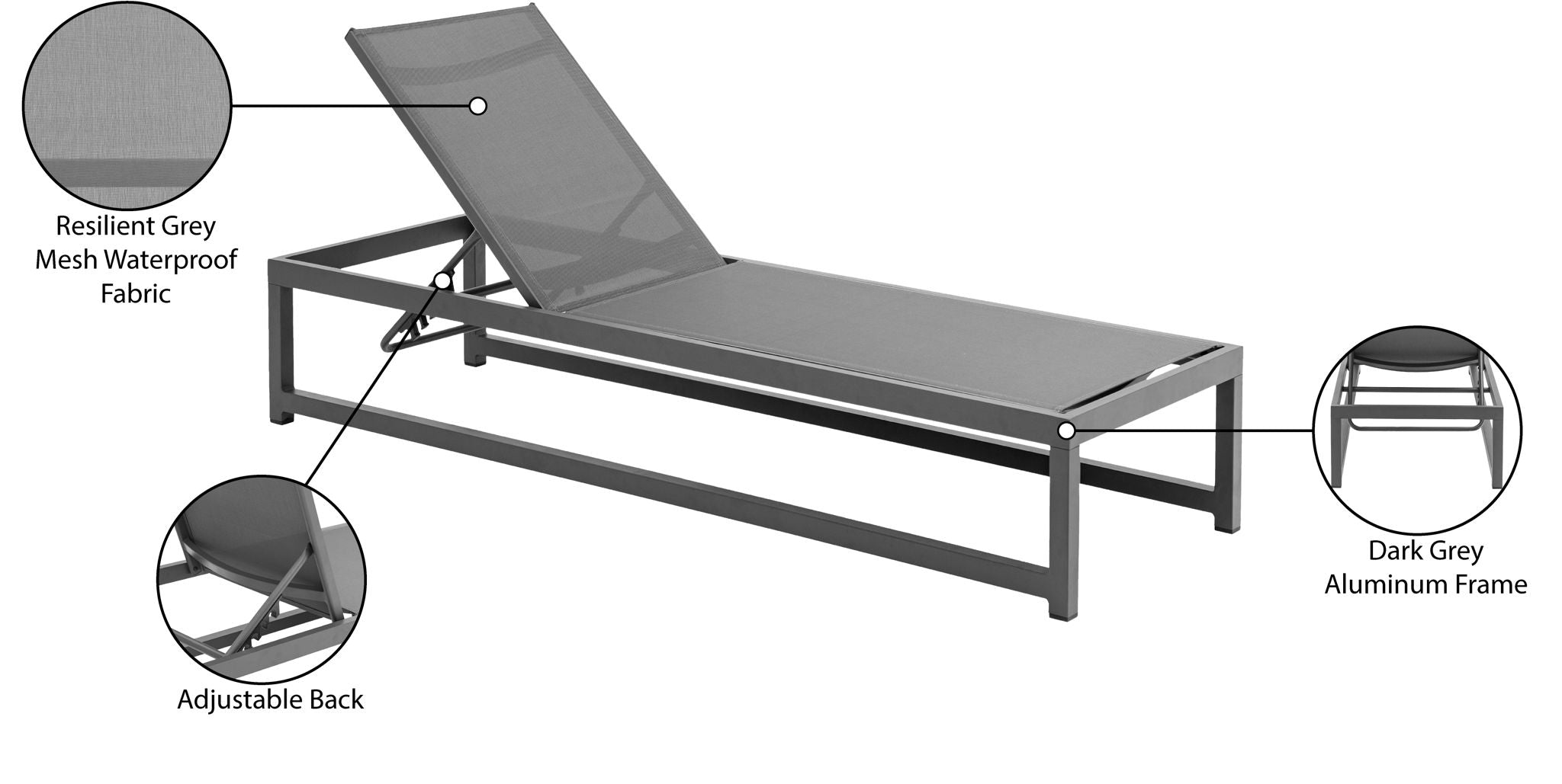 Maldives - Water Resistant Outdoor Patio Adjustable Sun Chaise Lounge Chair With Gray Base