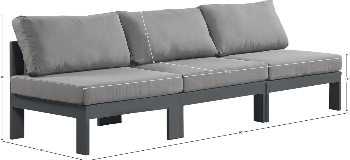 Nizuc - Outdoor Patio 3 Seat Armless Modular Sofa With Gray Frame