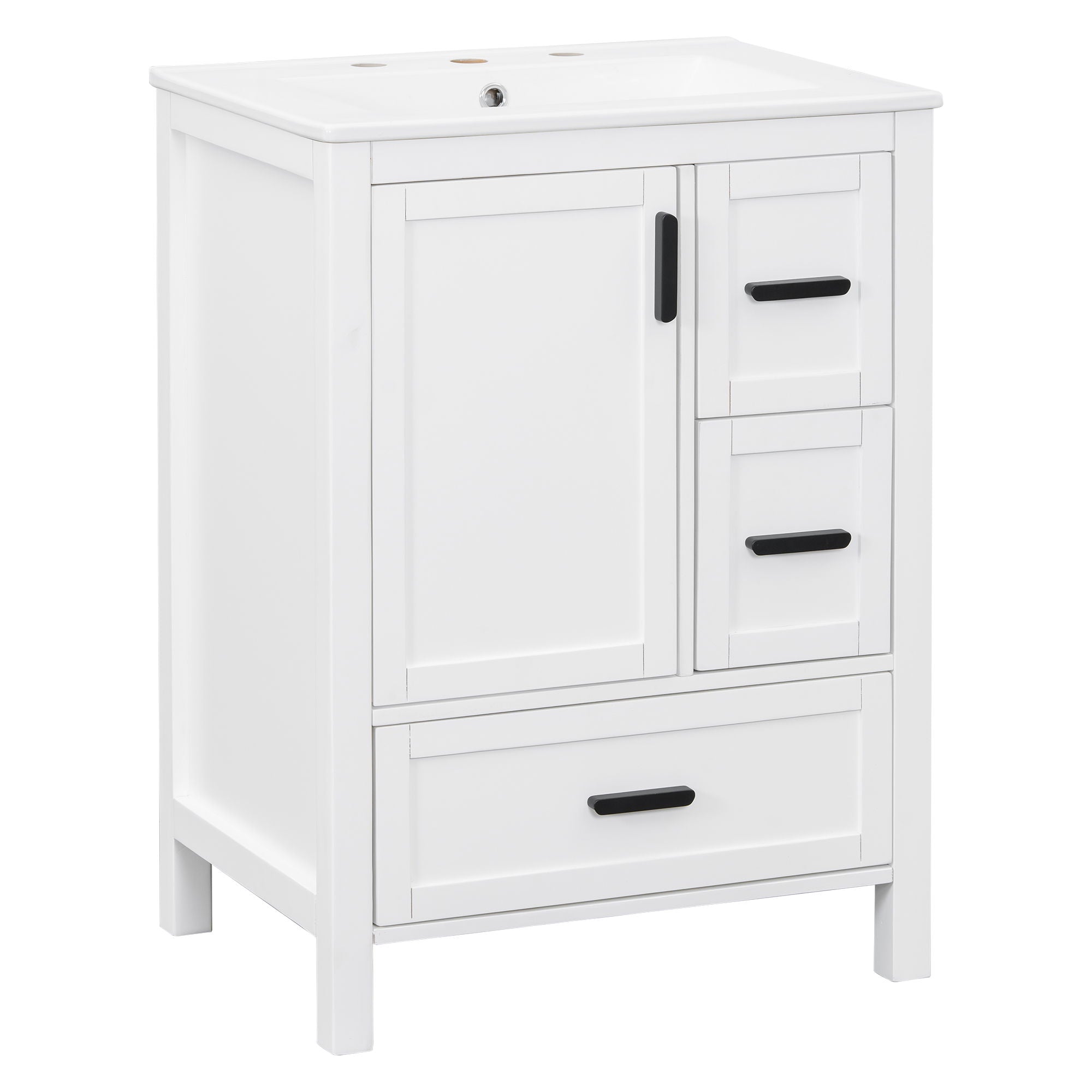 Bathroom Vanity With Sink, Soft-Close Doors, Double-Layer Shelf And 3 Drawers