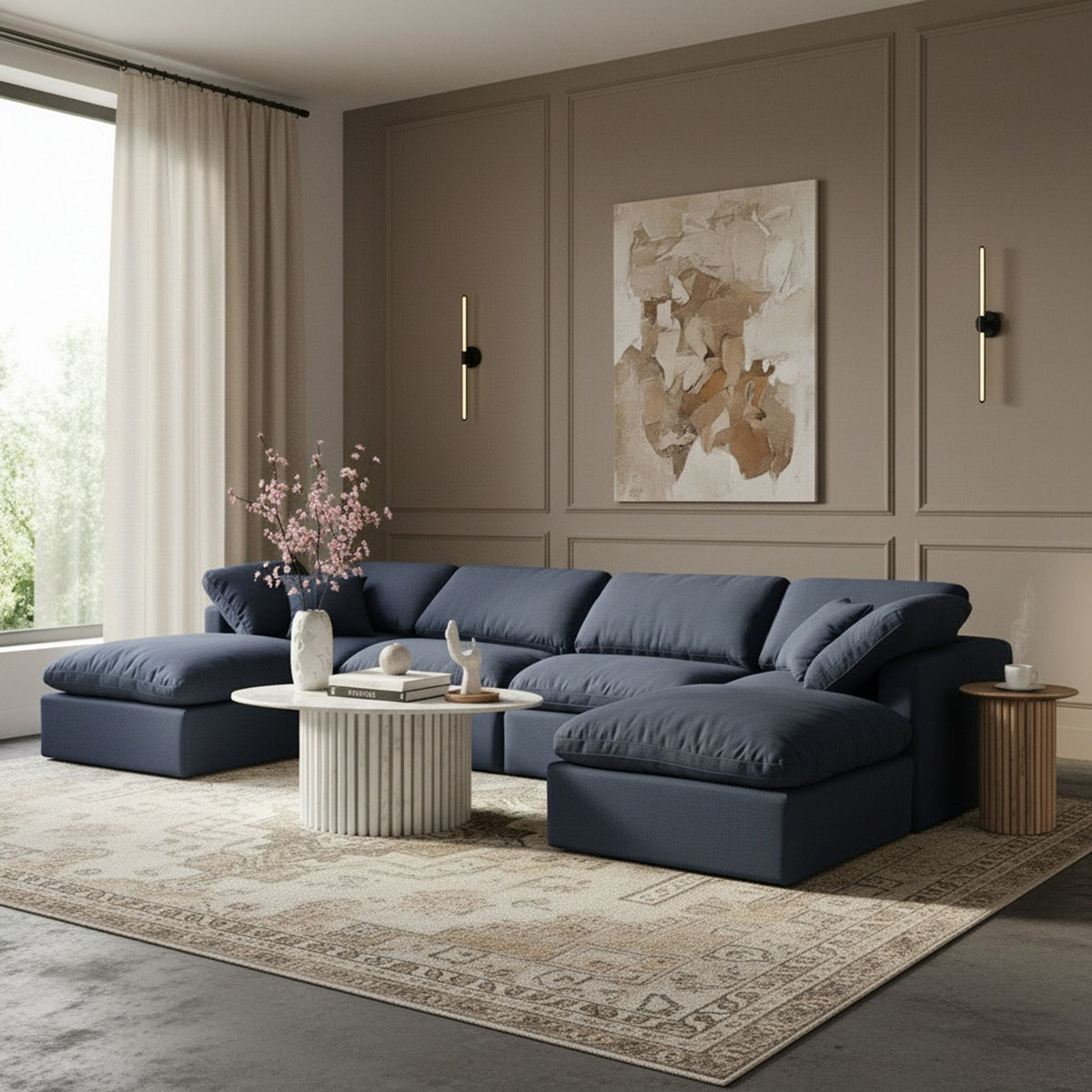 Indulge - Linen 6 Piece Modular Double Chaise Sectional