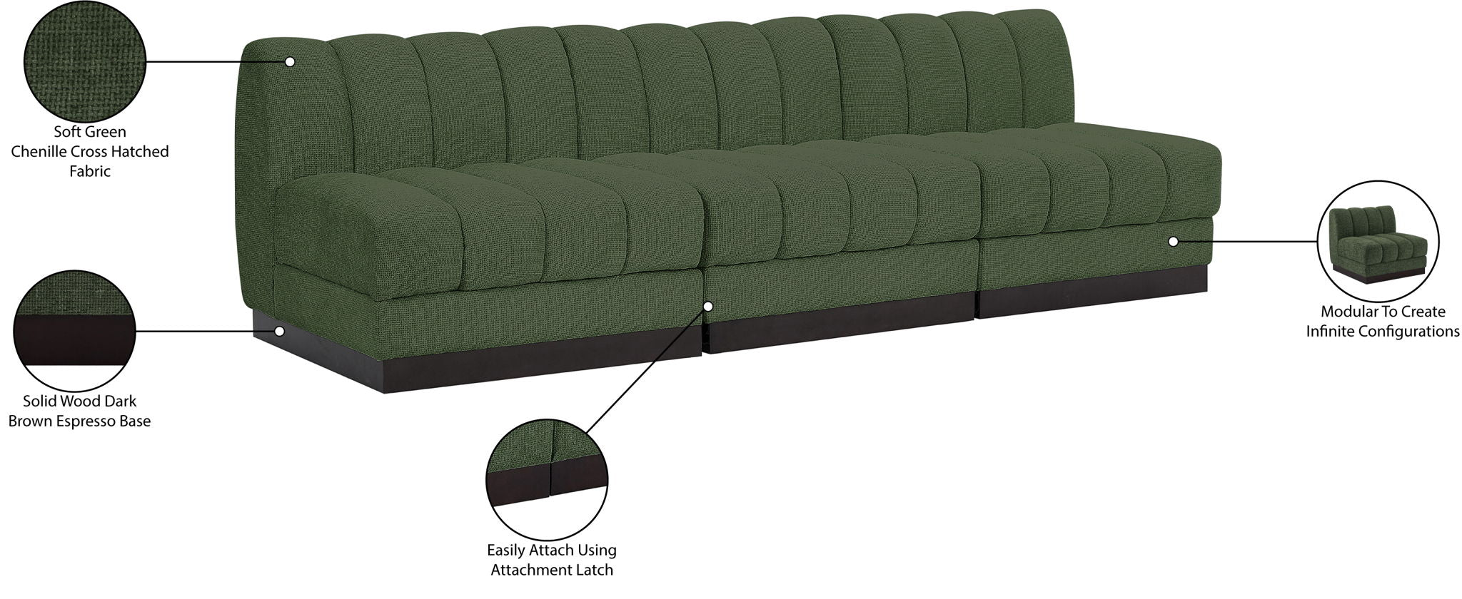 Quinn - 3 Seat Modular Armless Sofa