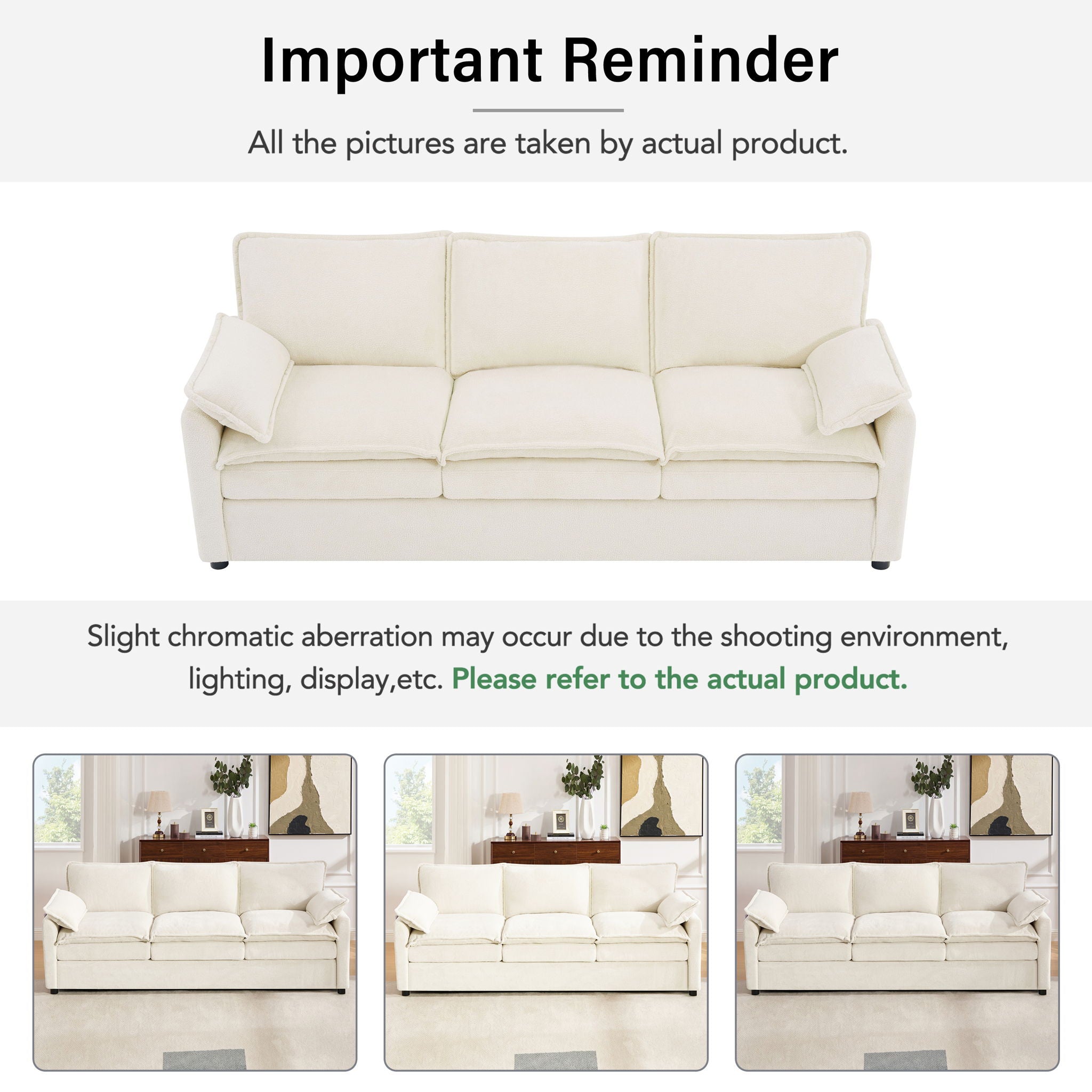 Modern Sofa Set With Double Layer Cushion And Side Storage Pockets