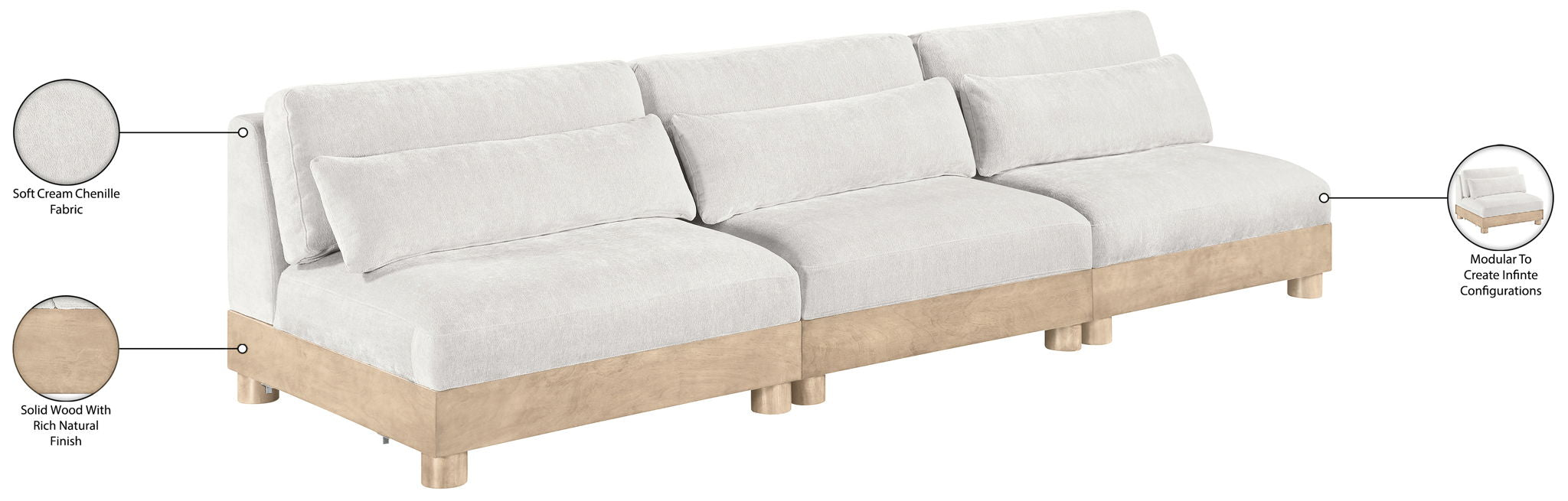 Turin - Chenille Fabric Upholstered Modular Sectional - White
