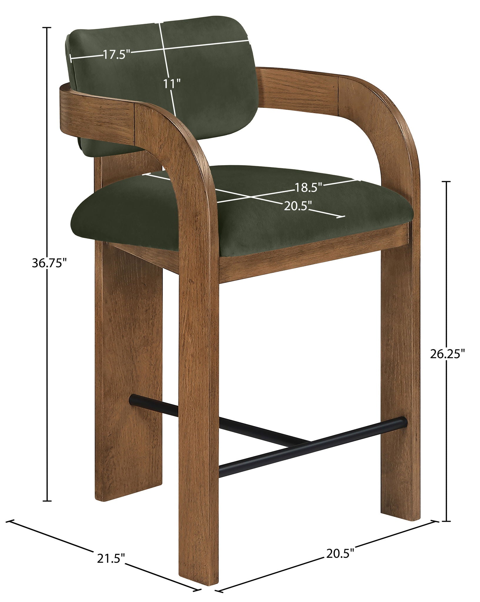 Cedra - Velvet Performance Fabric Upholstered Counter Stool - Brown Frame