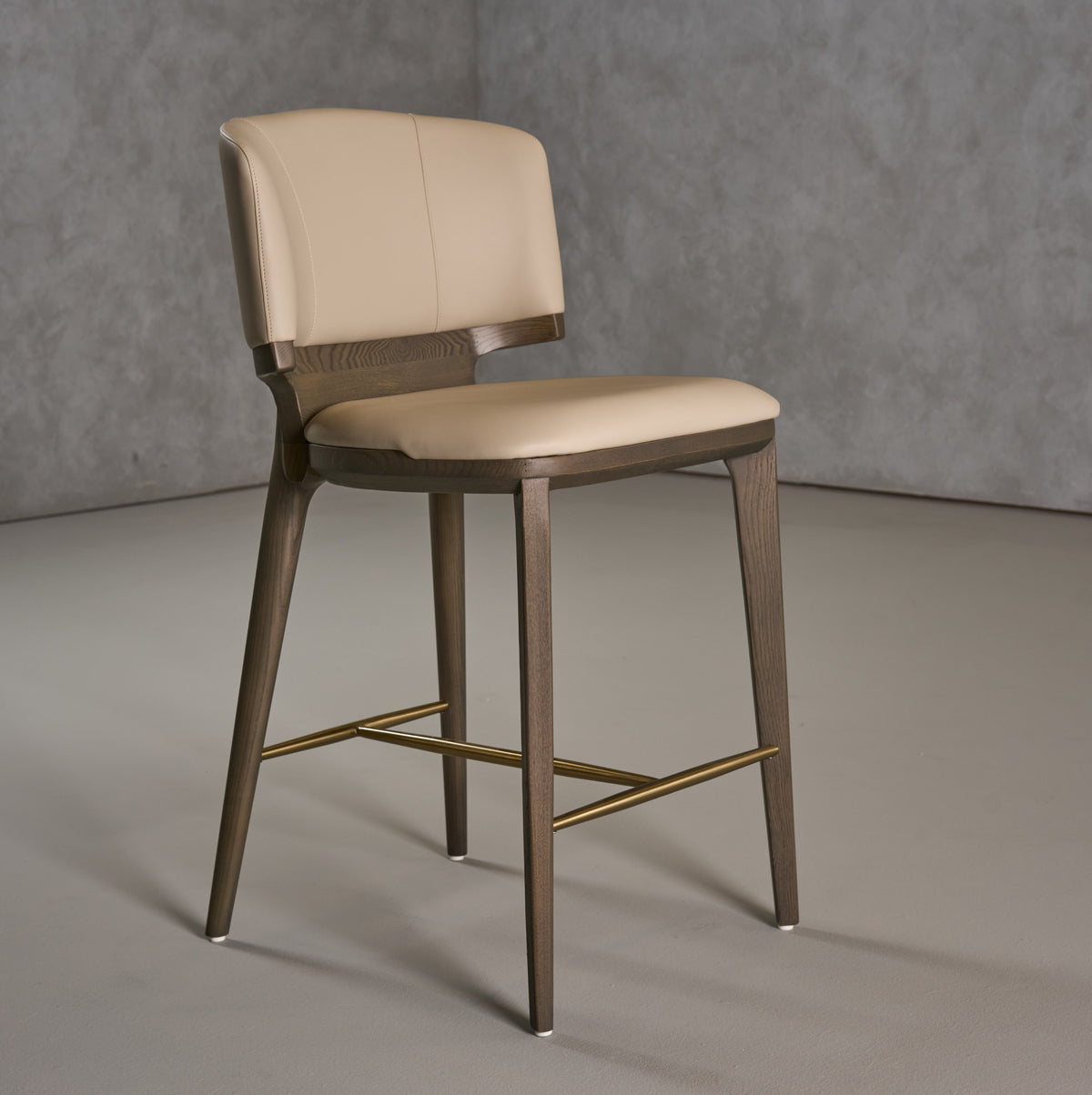 Calvary - Mid-Century Modern Beige Vegan Leather + Grey Ash Counter Chair