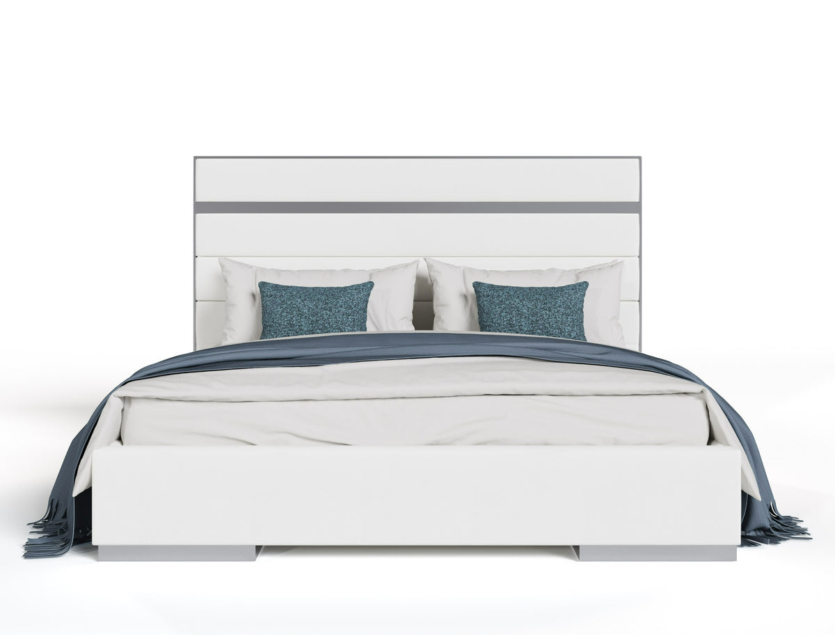 Cartier - Modern White Vegan Leather + Stainless Steel 4-Piece Bedroom Set