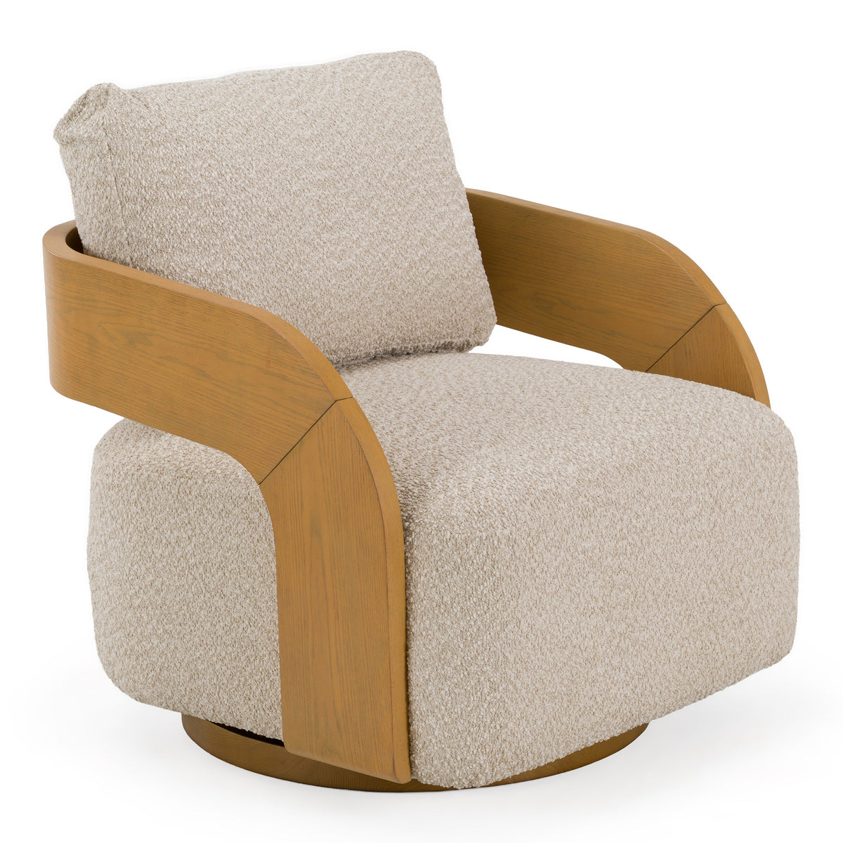 Caruso - Modern Beige Fabric + Natural Oak Swivel Accent Chair - original 1