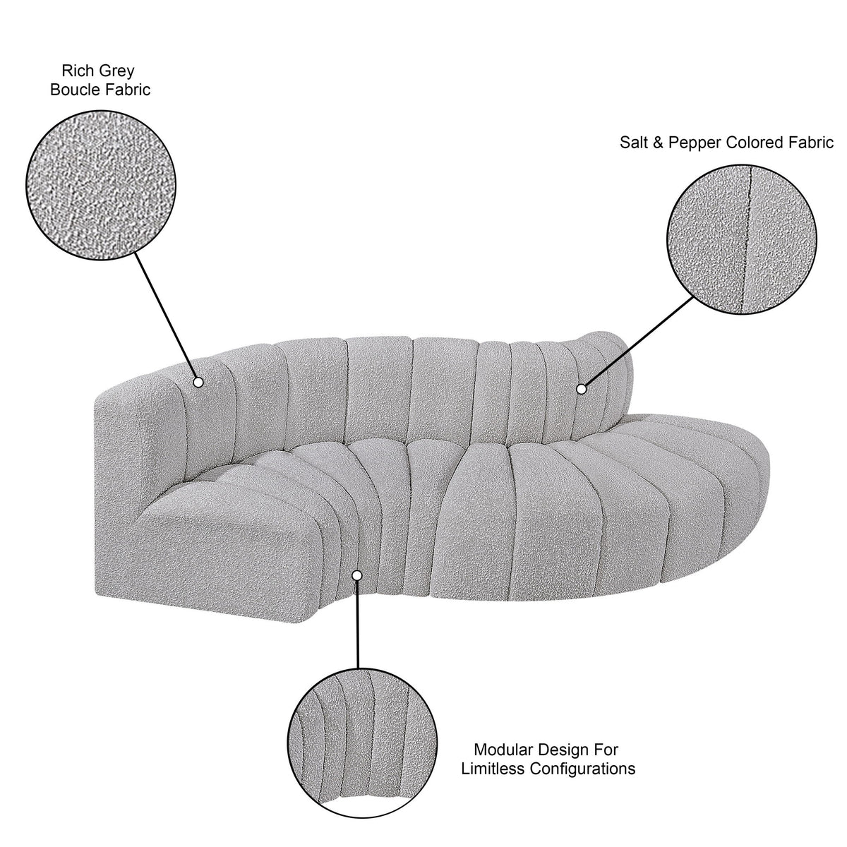 Arc - Boucle Fabric 4 Piece L-Shaped Modular Sofa