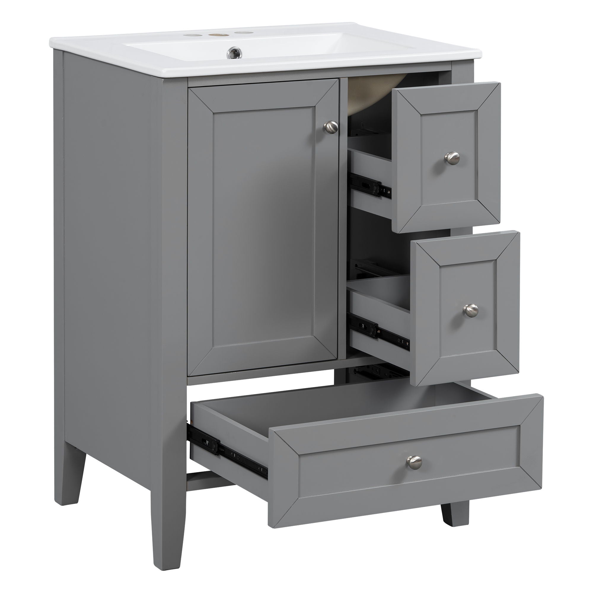 Modern Bathroom Vanity With Sink, Freestanding Cabinet With Drawers And Shelves