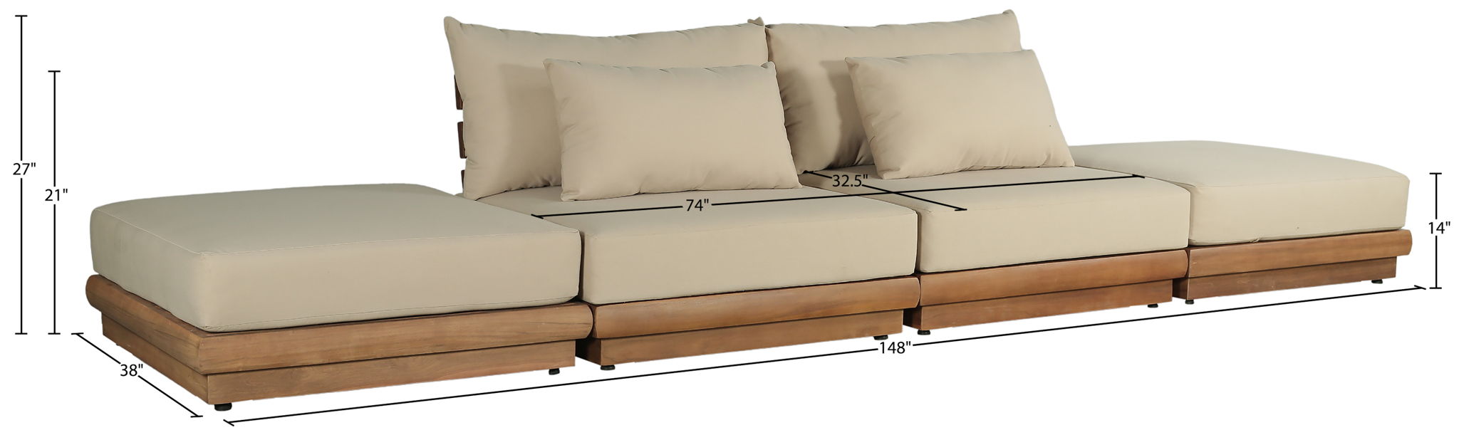 Mirella - 4 Piece Water Resistant Fabric Outdoor Patio Modular Sectional
