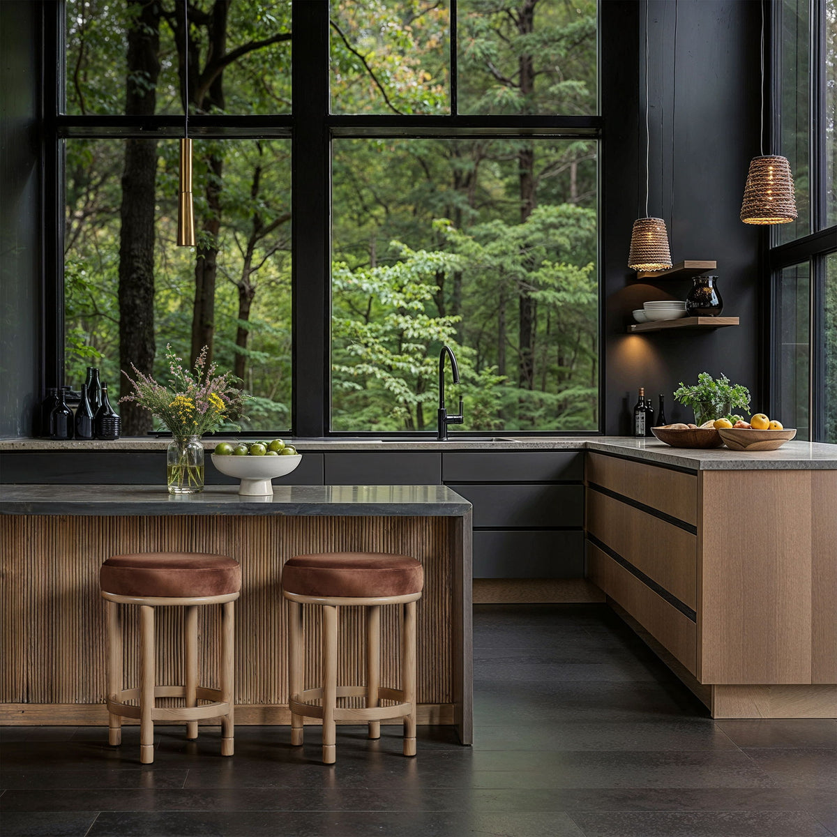 Monette - Counter Stool With Natural Base - Cognac