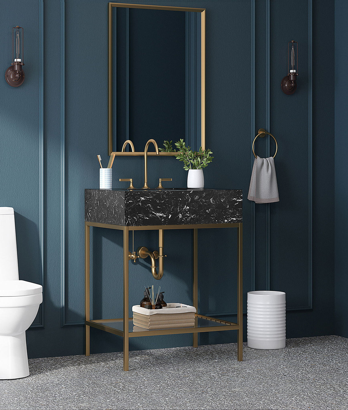 Marmo - Engineered Marble Bathroom Vanity With Gold Base