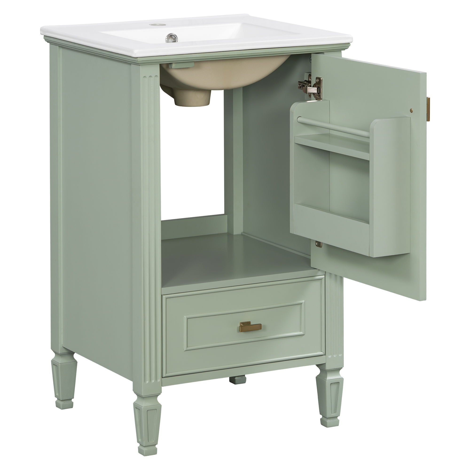 Bathroom Vanity & Sink, Freestanding Storage Cabinet, Soft Close Drawers & Doors - Green