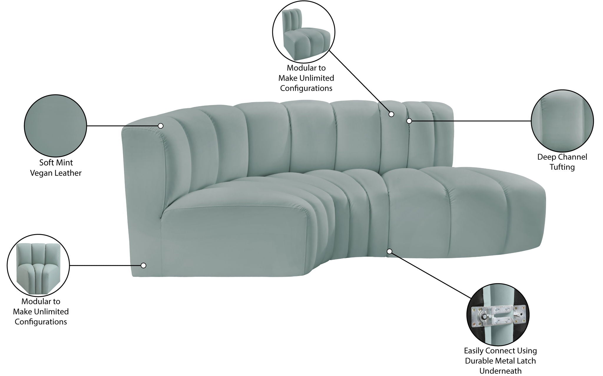 Arc - Faux Leather 3 Piece Modular L-Shaped Sofa