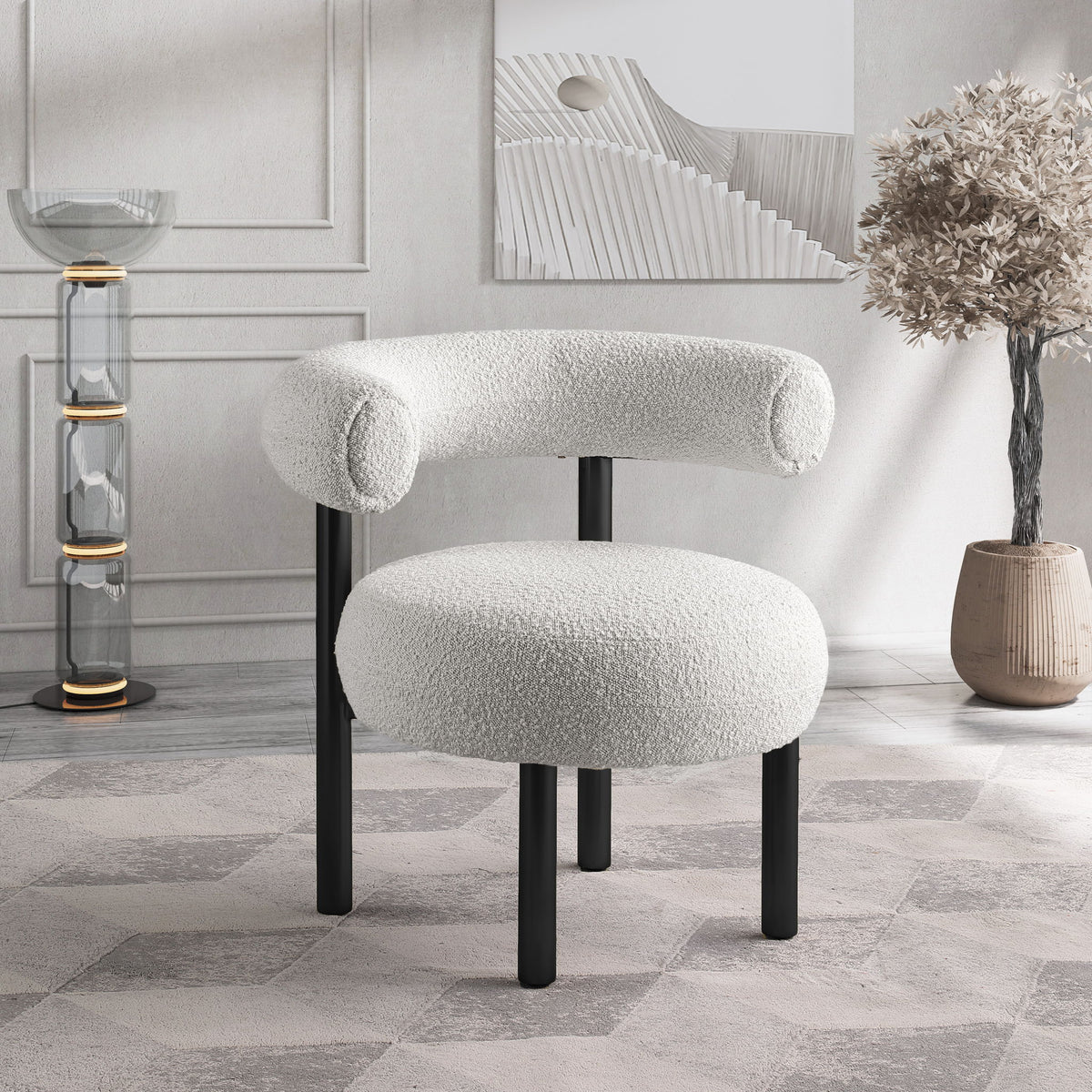 Bordeaux - Boucle Fabric Accent Chair With Black Legs