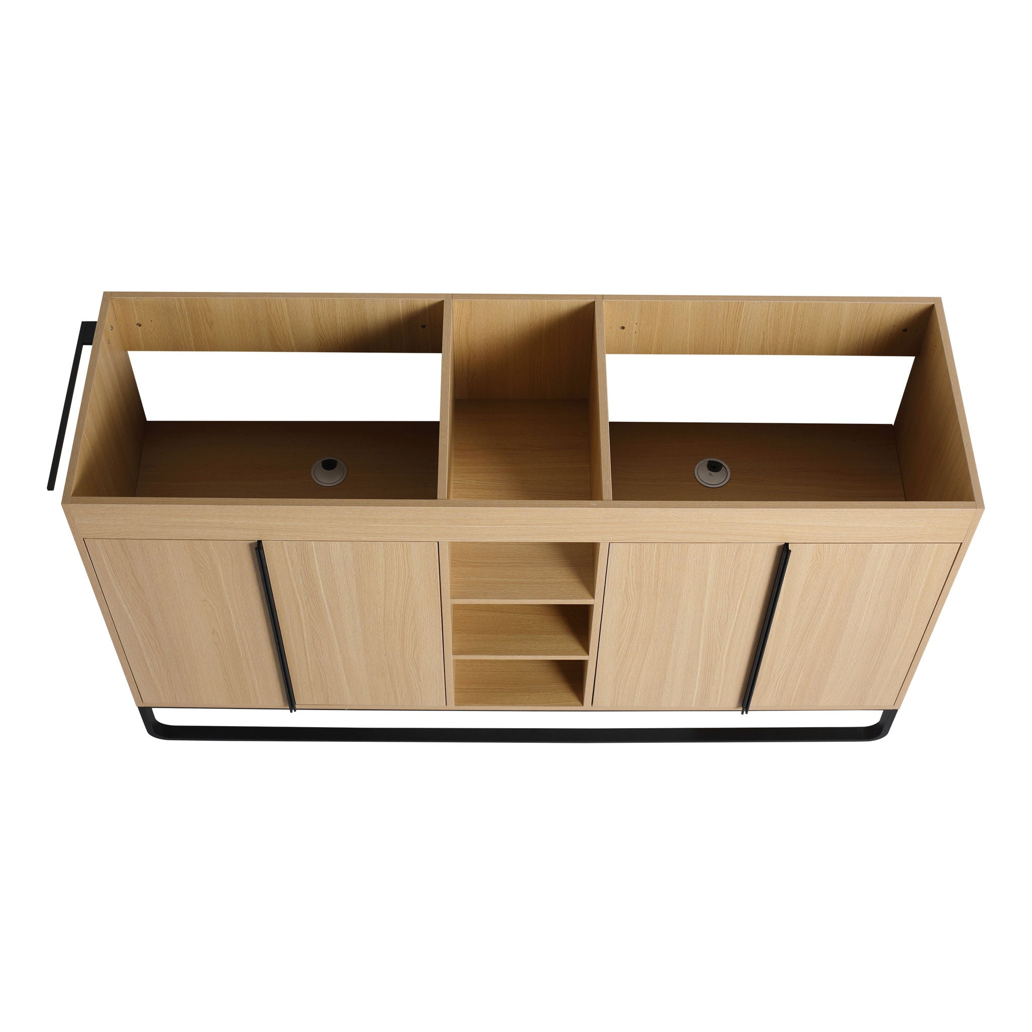 58" Freestanding Bathroom Cabinet With 4 Soft Close Doors & 3 Open Racks (Vanity Only, No Sink) - Oak