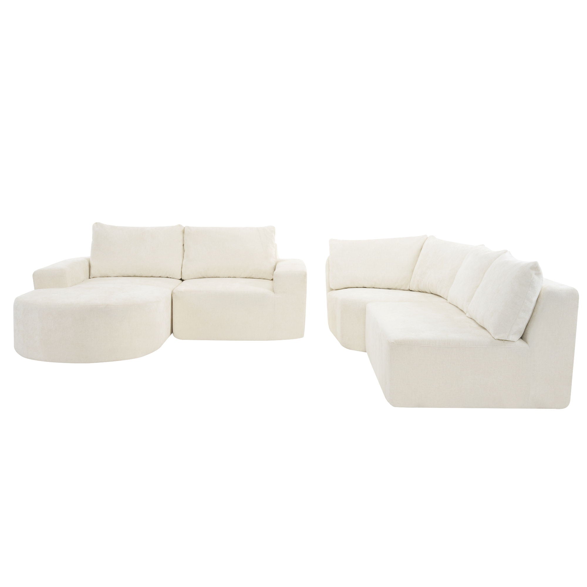 Modular Cloud Sectional Sofa Set, U-Shaped Upholstered Couch With Deep Seat - Beige