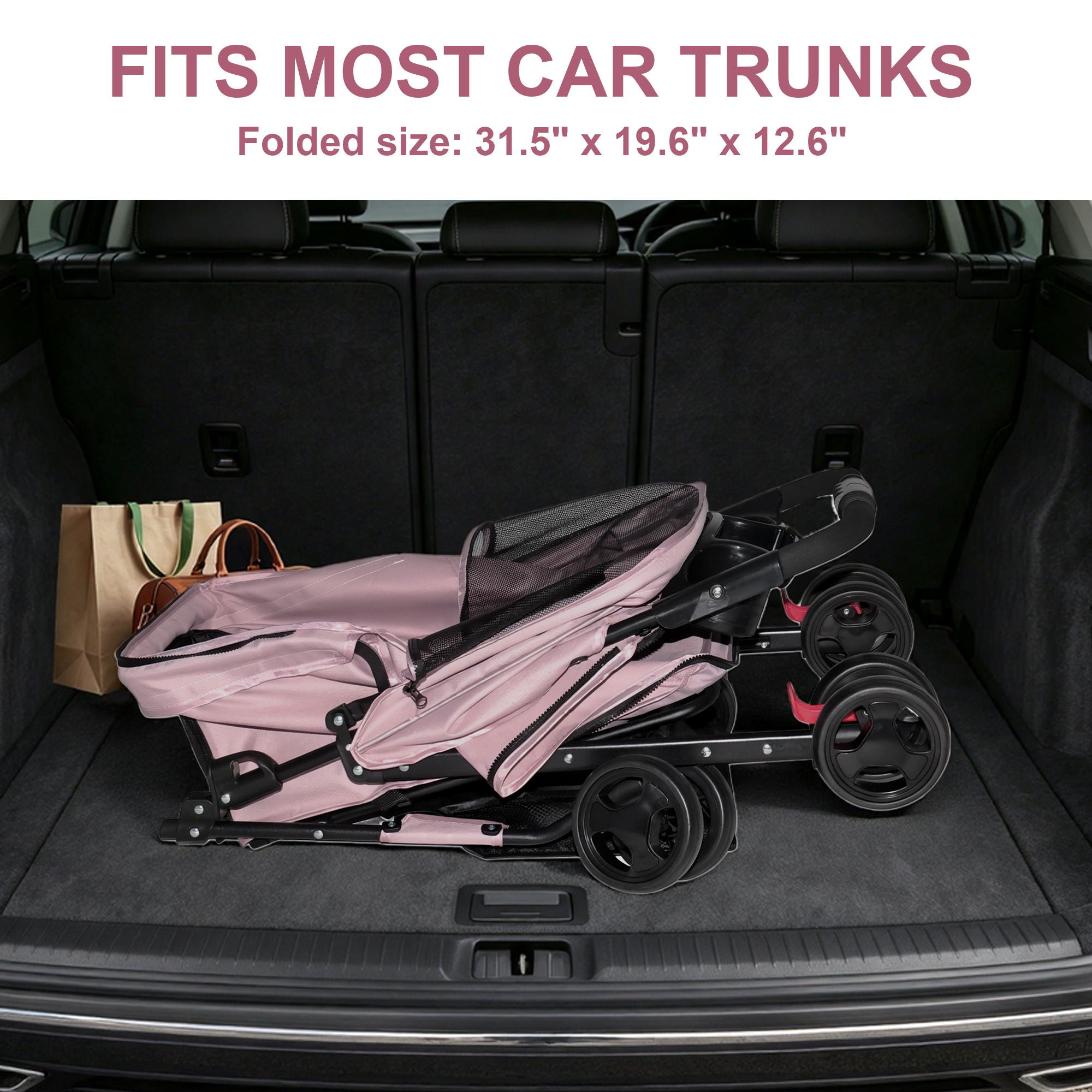 Foldable Pet Stroller For Small Dogs And Cats With Multi Functional Tray