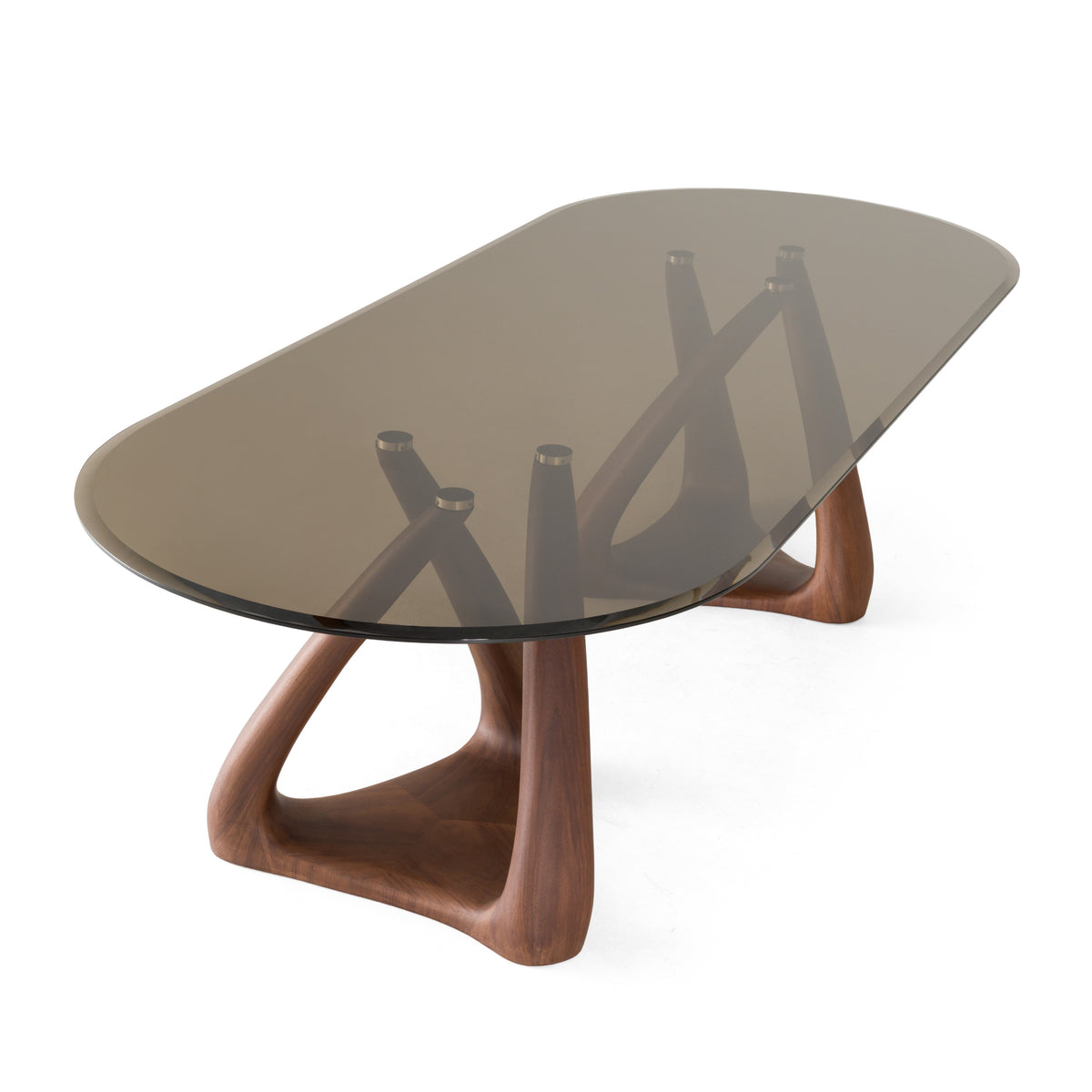 Christy - Mid-Century Modern Grey Glass + Walnut Oval Dining Table