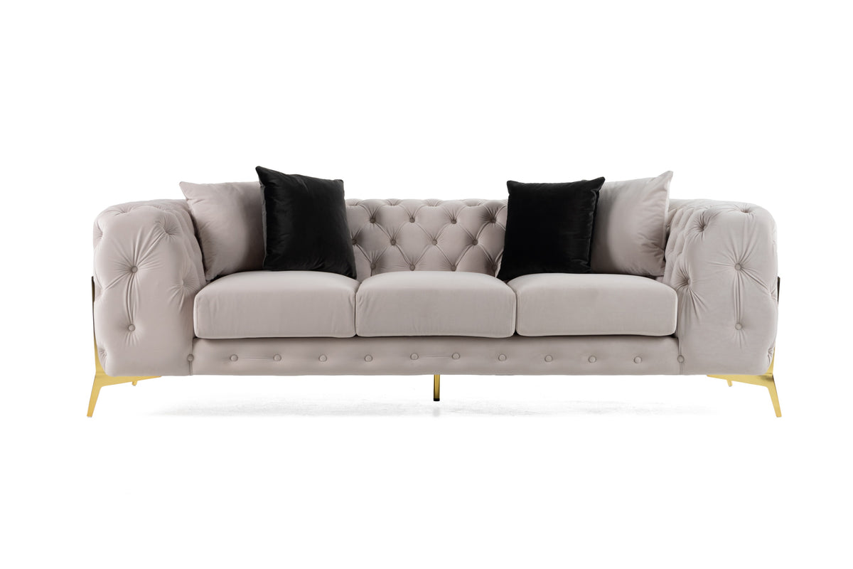 Clarice - Transitional Light Beige Velvet Sofa
