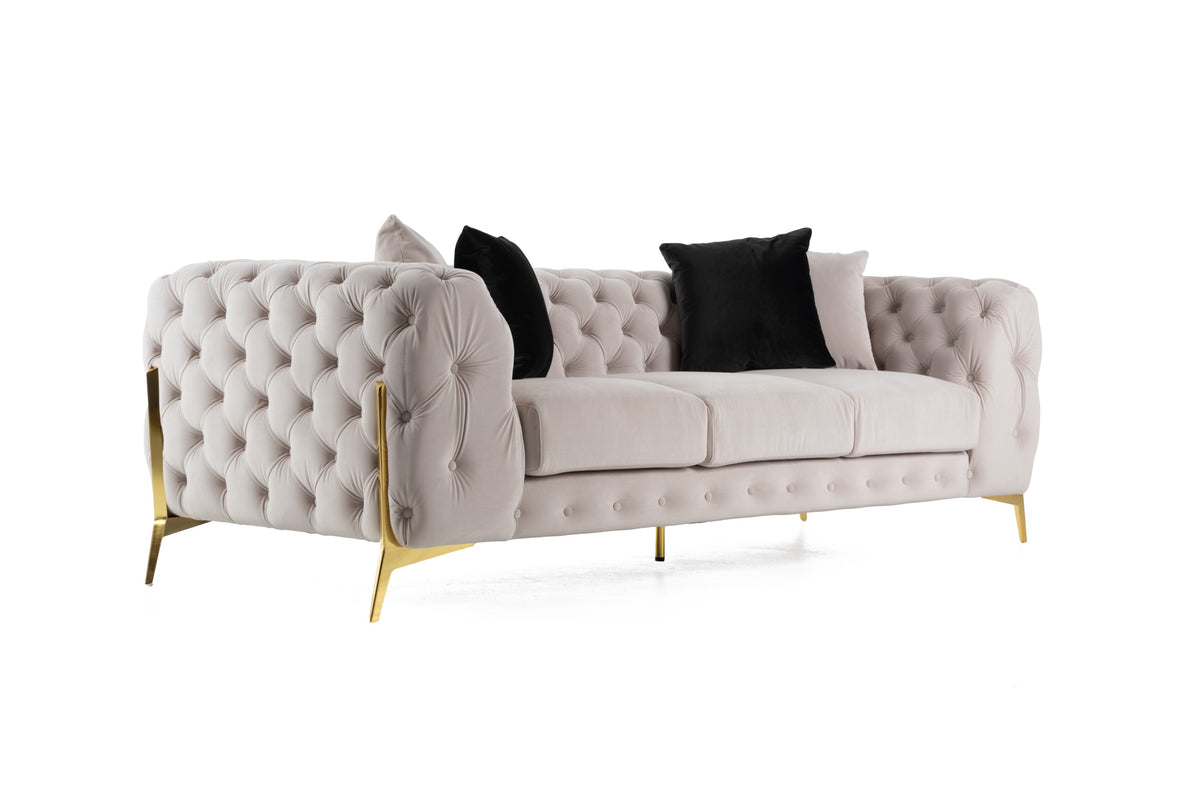 Clarice - Transitional Light Beige Velvet Sofa