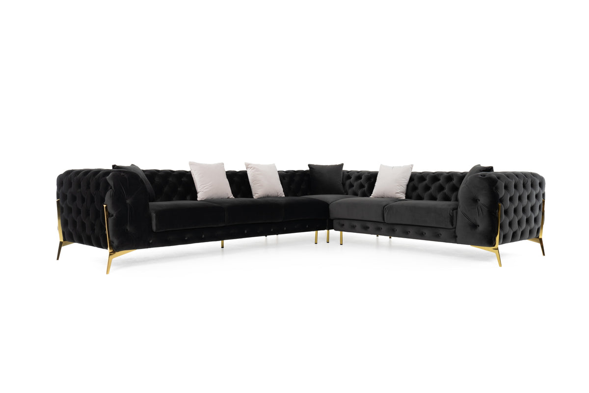 Clarice - Transitional Black Velvet Sectional Sofa
