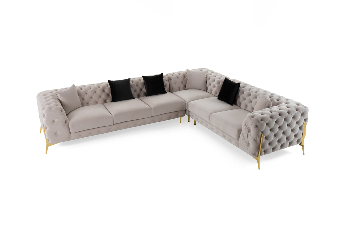 Clarice - Transitional Light Beige Velvet Sectional Sofa