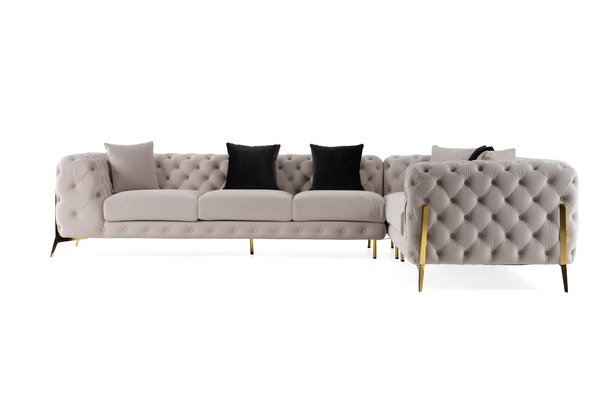 Clarice - Transitional Light Beige Velvet Sectional Sofa