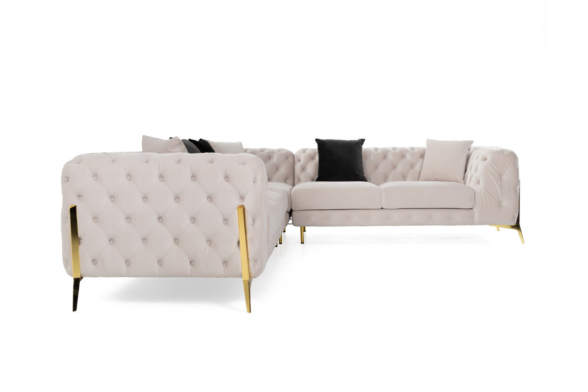 Clarice - Transitional Light Beige Velvet Sectional Sofa