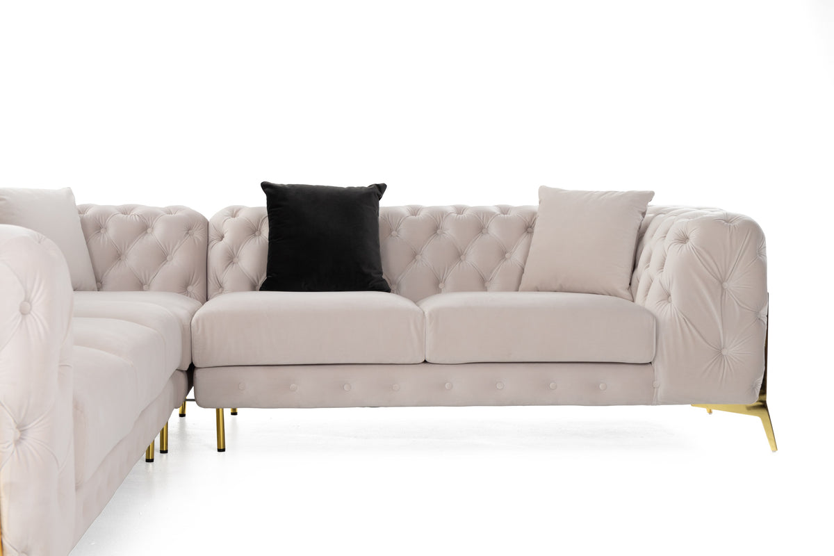 Clarice - Transitional Light Beige Velvet Sectional Sofa