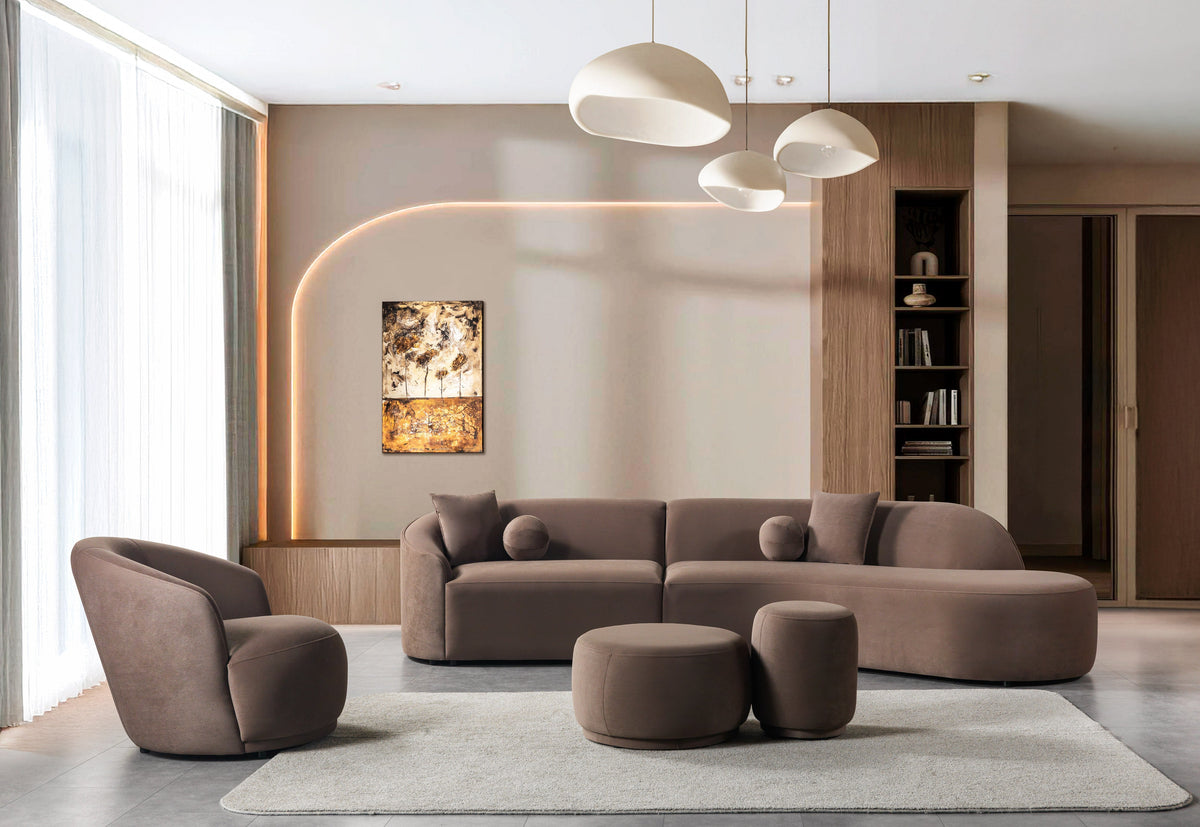 Cloe Coffee Velvet Curved 134" RAF Sectional
