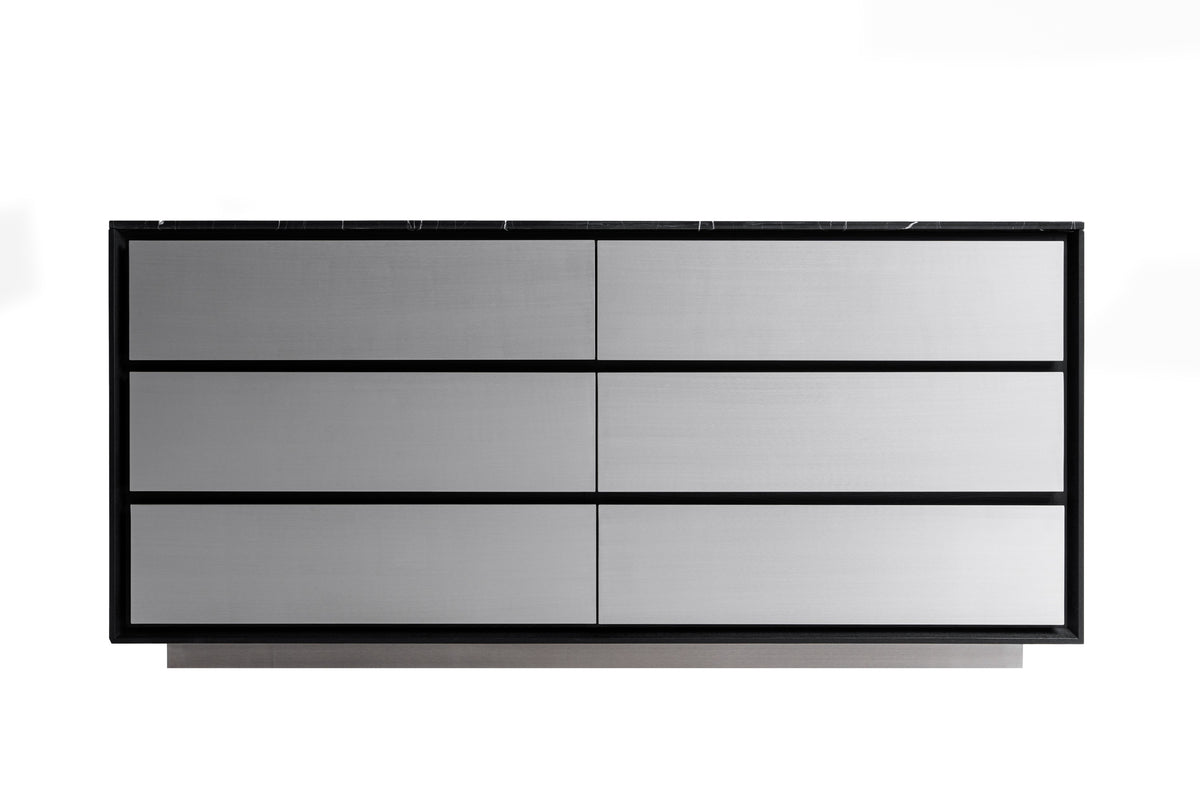 Concord - Modern Black Marble + Black Ash + Aluminum Dresser