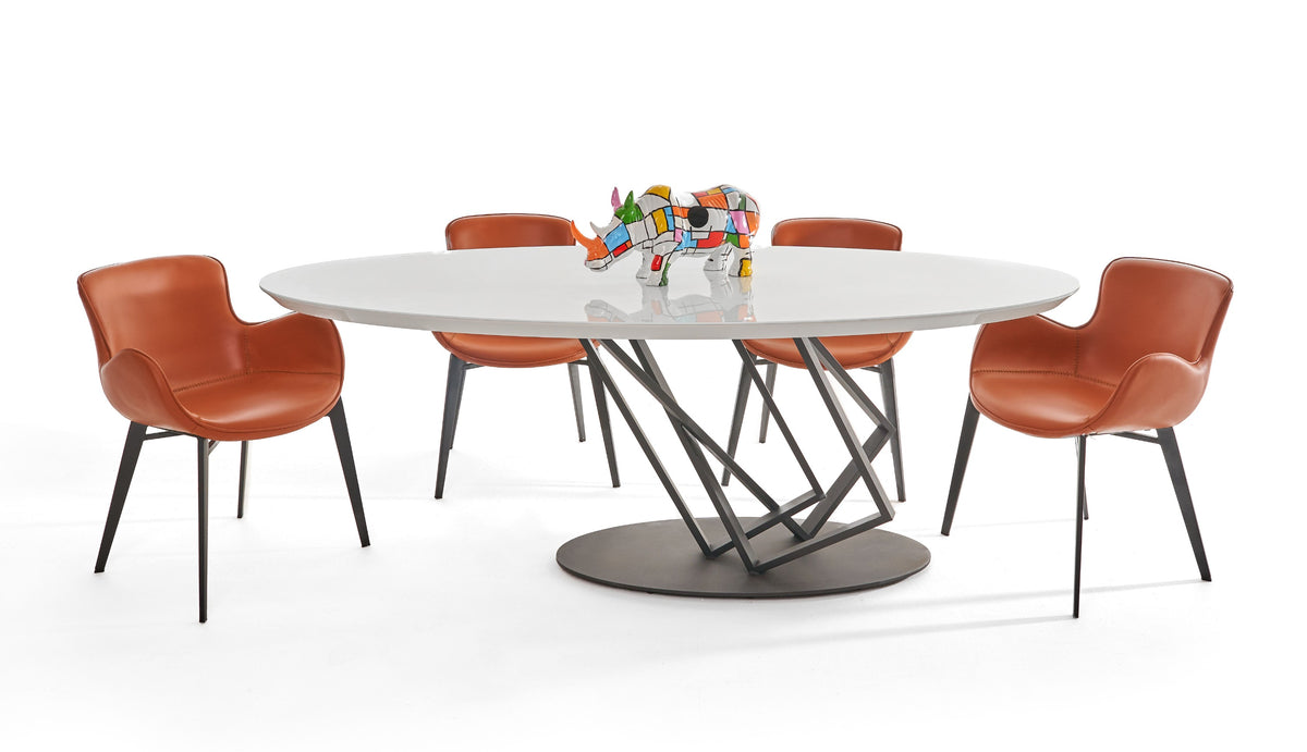 Corbett - Modern High Gloss White w/ Frosted Glass Dining Table