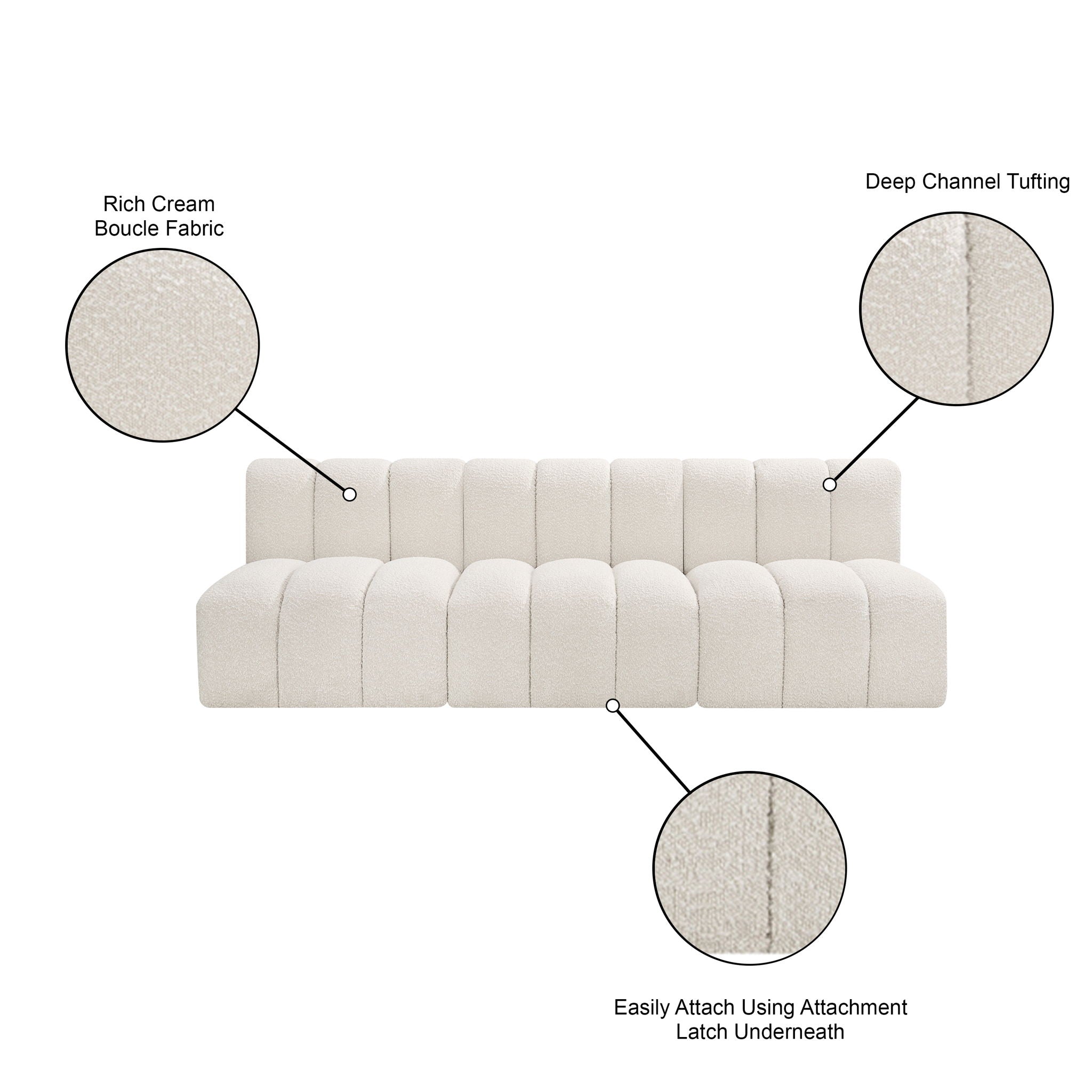Arc - Boucle Fabric 3 Seats Modular Sofa