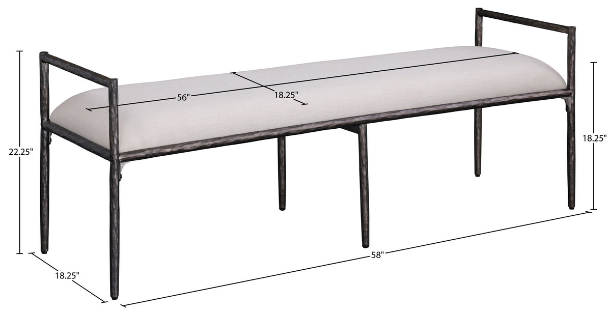 Axis - Linen Textured Beige Fabric Upholstered Bench