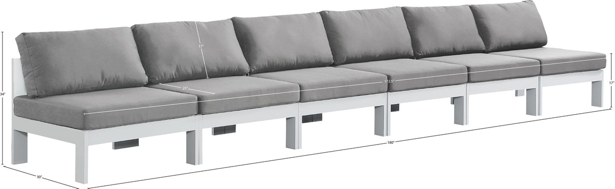 Nizuc - Outdoor Patio 6 Seat Armless Modular Sofa With White Frame