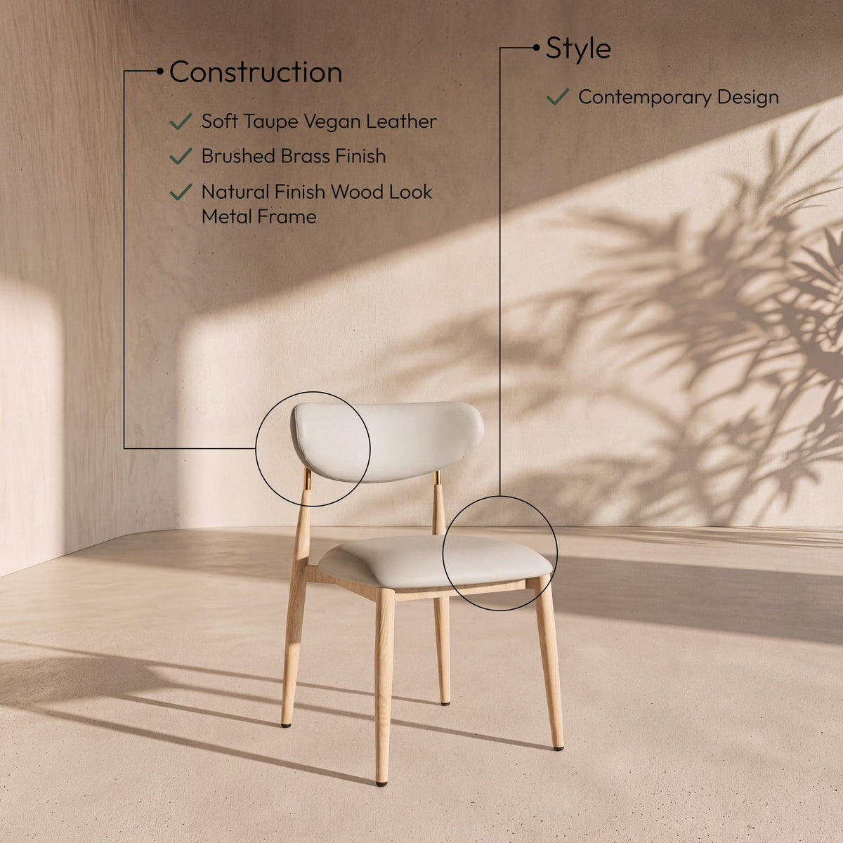 Ronda - Vegan Leather Upholstered Dining Side Chair - Natural Legs