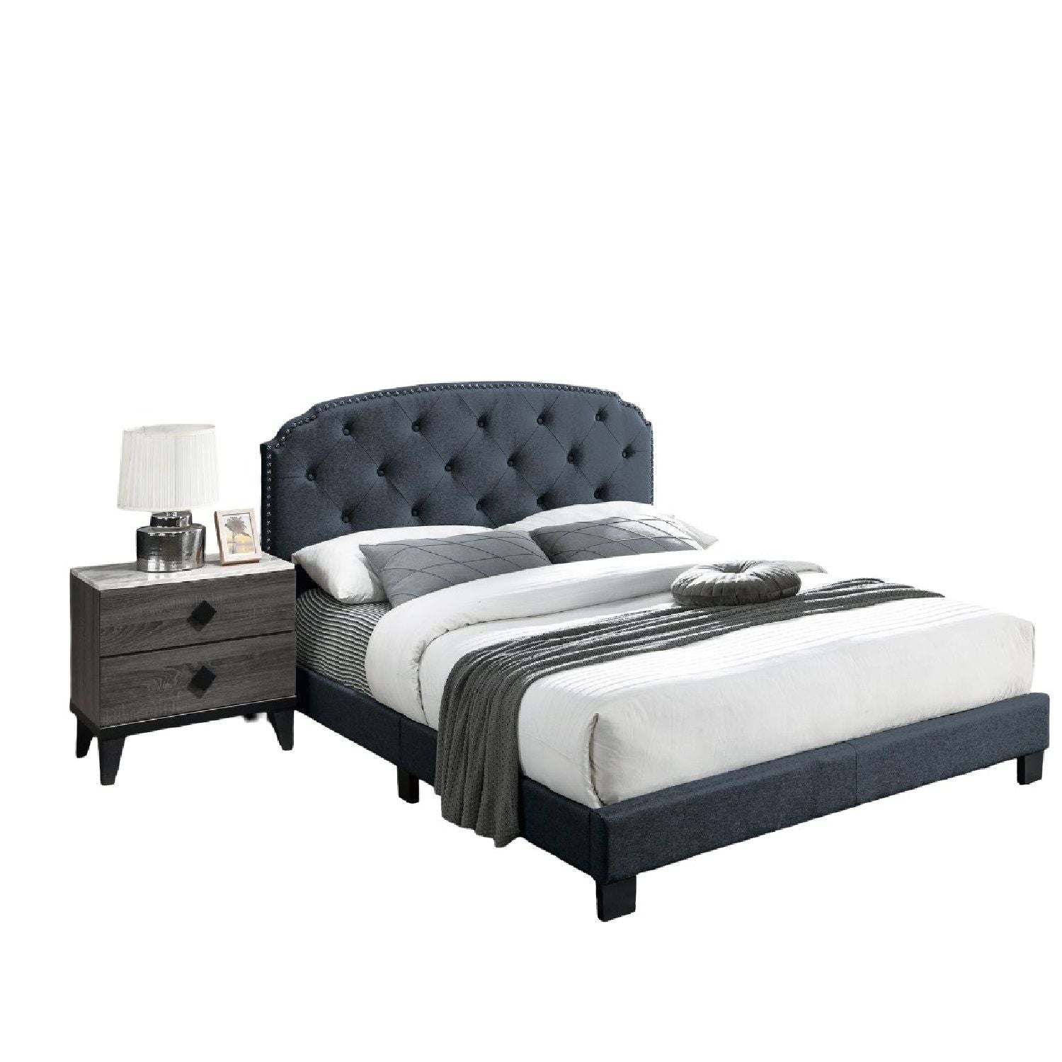 Button Tufted Bed With Nailhead Trim