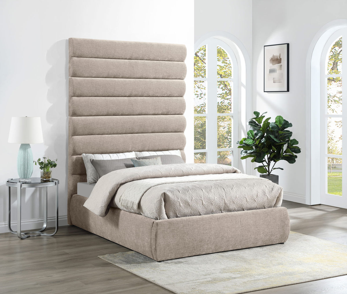 Adam - Chenille Fabric Bed With 89" Headboard