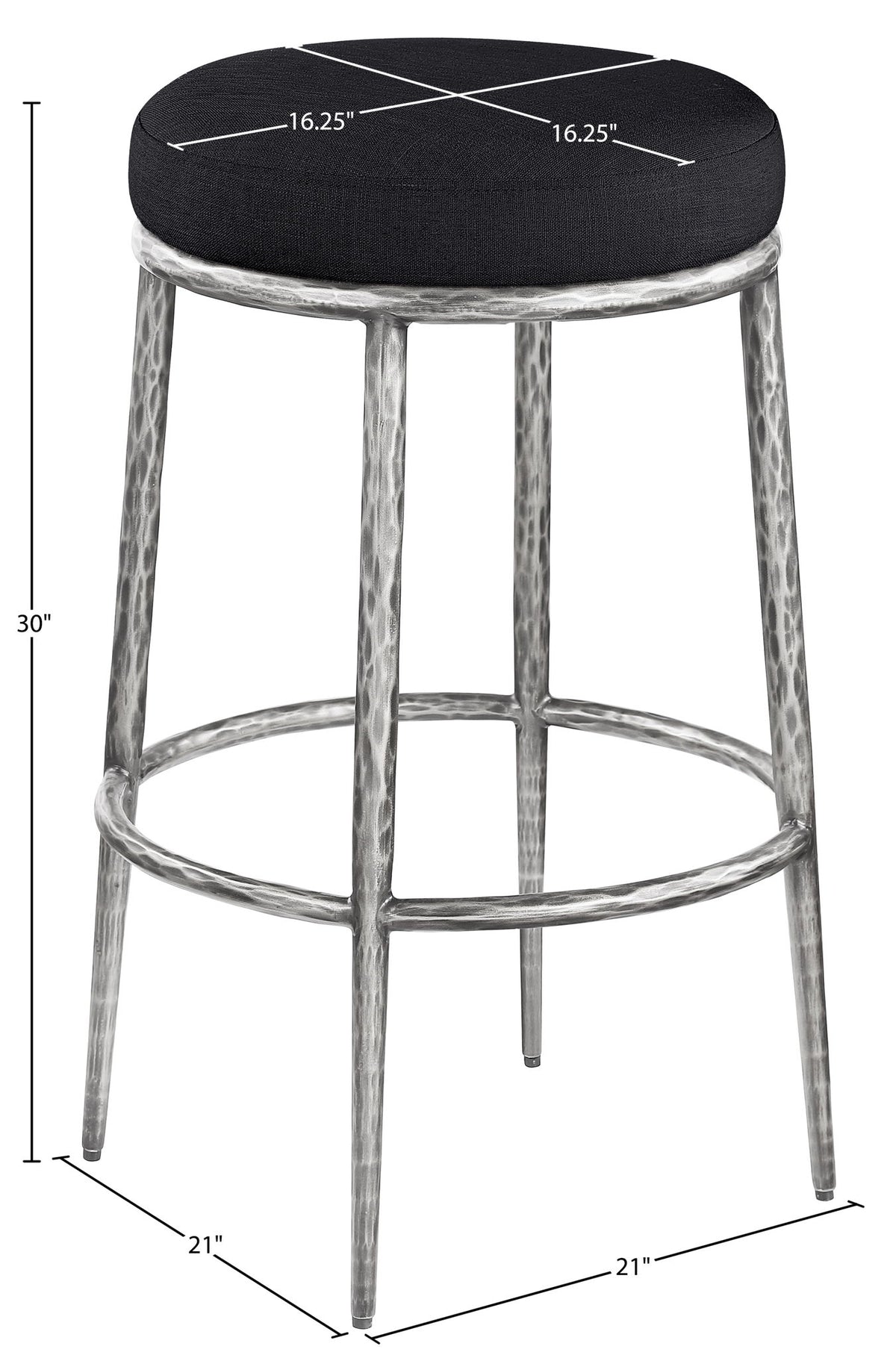 Ferro - Performance Fabric Upholstered Backless Bar Stool - Antique Silver