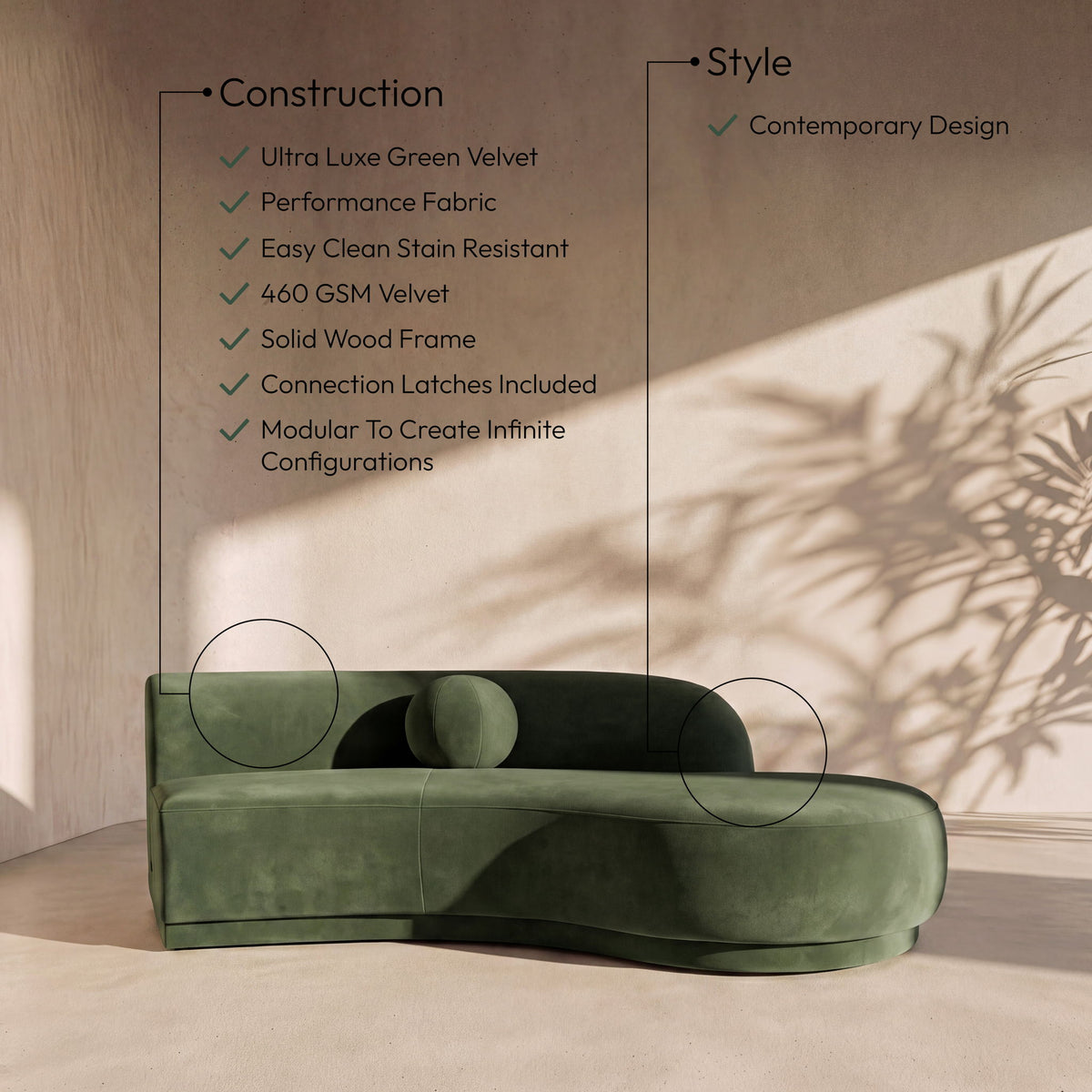 Avra - 86" Velvet Performance Fabric Upholstered Sofa