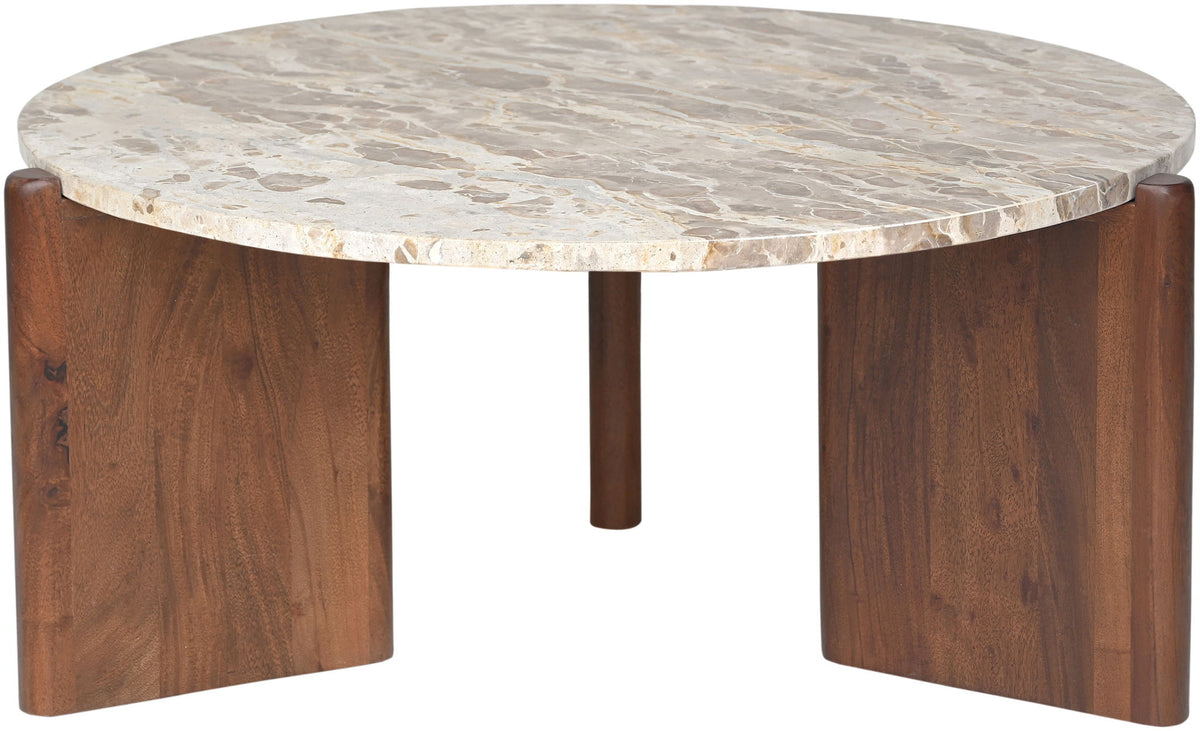 Varenna - Marble Top And Acacia Wood Base Coffee Table - Beige