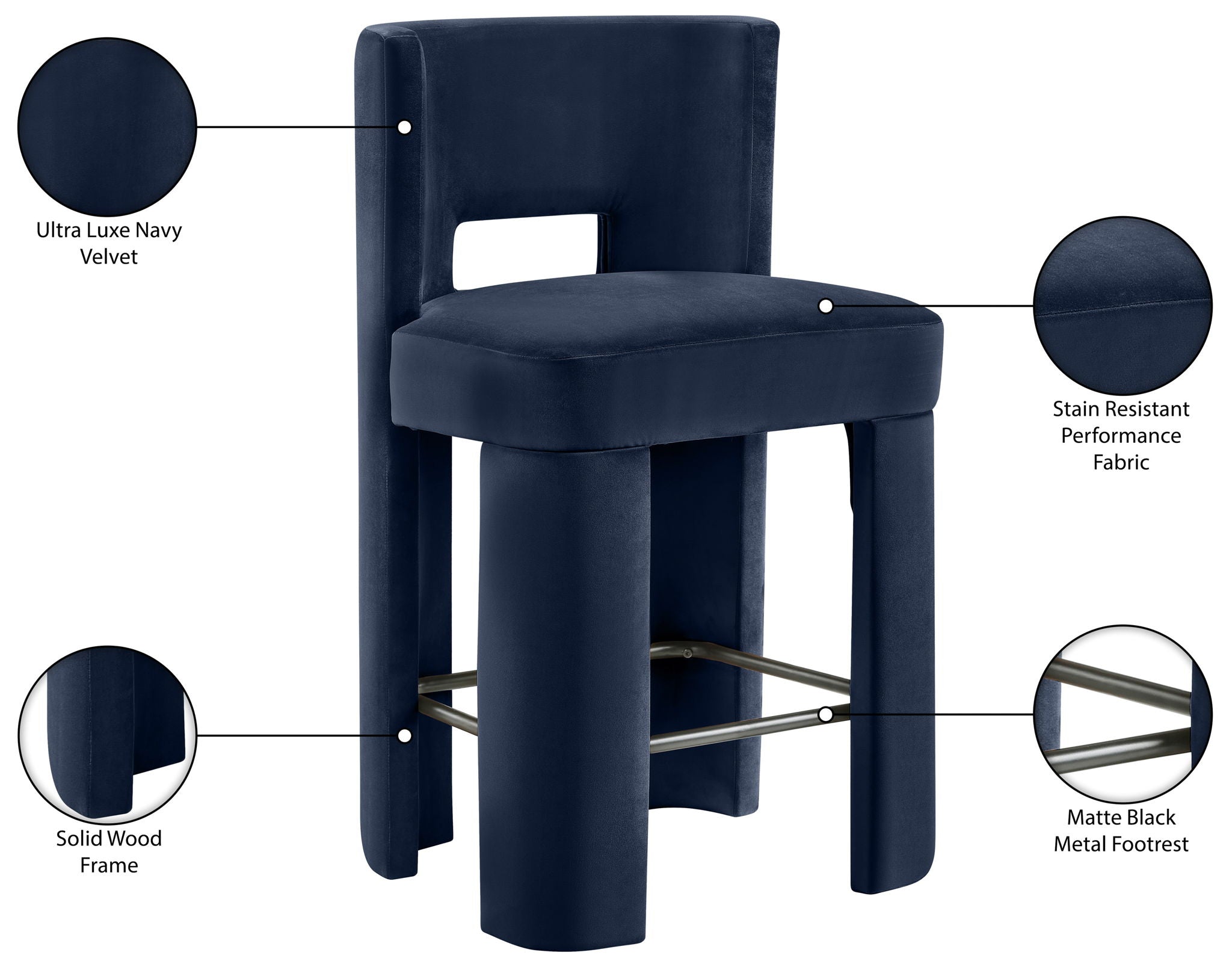 Zuno - Velvet Performance Fabric Upholstered Counter Stool (Set of 2)