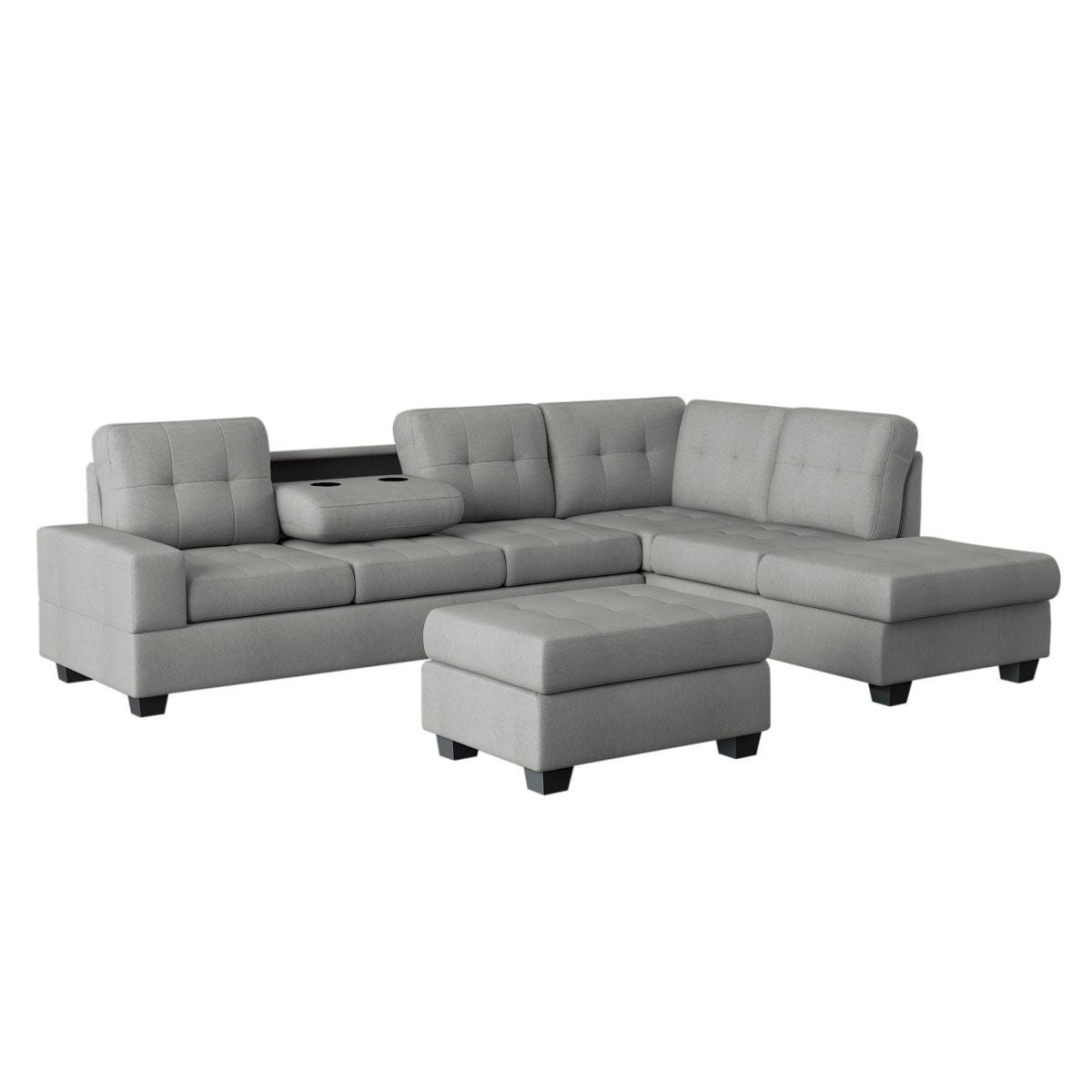 Maston - 3 Piece Reversible Sectional With Drop-Down Cup Holders And Storage Ottoman